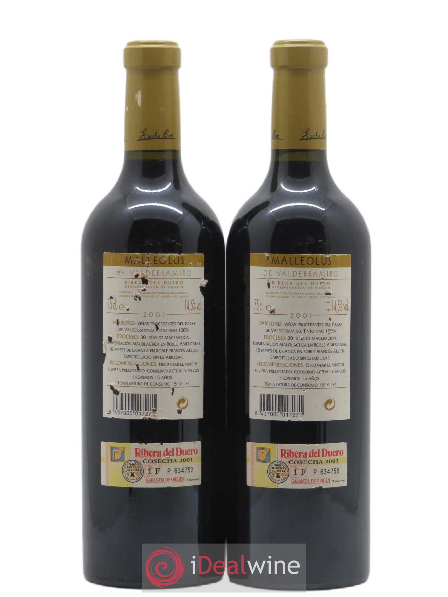 Ribera Del Duero DO Malleolus de Valderramiro Bodegas Emilio Moro 2001 - Posten von 2 Flaschen - 1