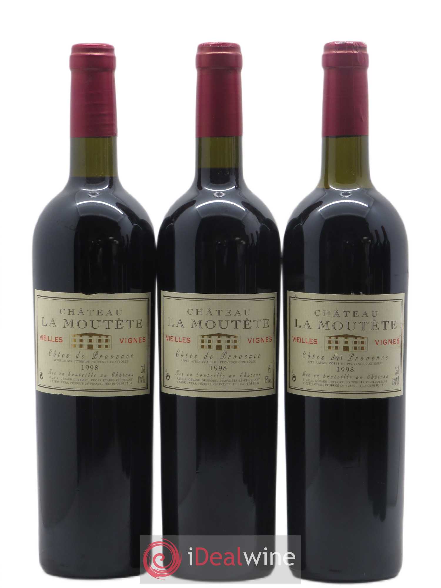 Côtes de Provence Vielles Vignes Château La Moutete  1998 - Lot de 6 bouteilles - 1