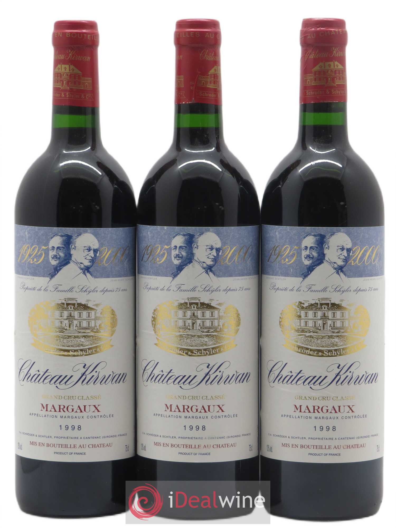 Château Kirwan 3ème Grand Cru Classé 1998 - Lot de 3 bouteilles - 0