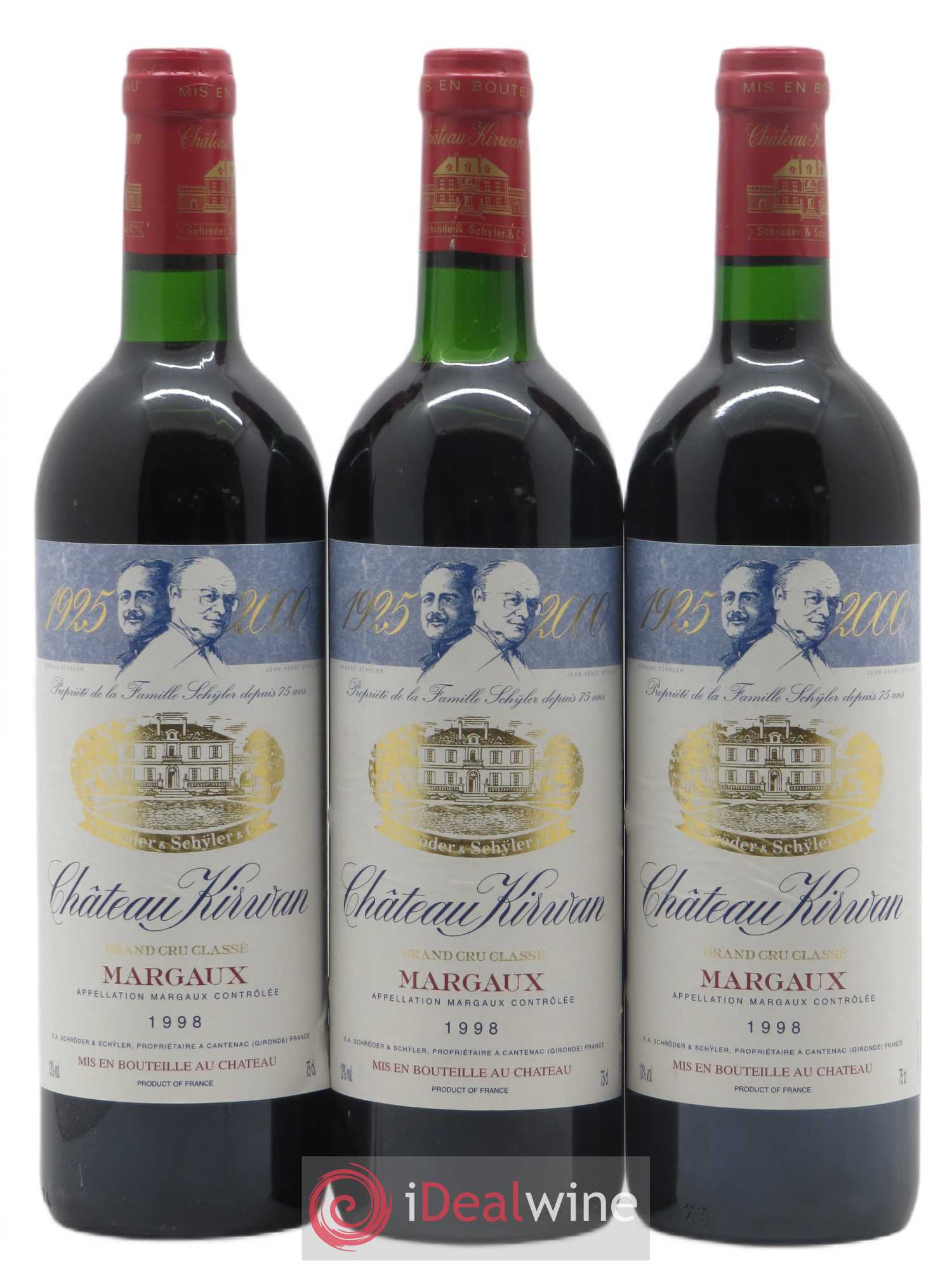 Château Kirwan 3ème Grand Cru Classé 1998 - Lot de 3 bouteilles - 0