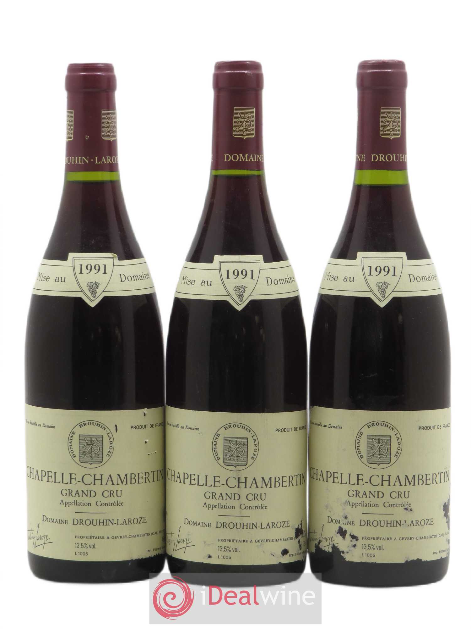 Chapelle-Chambertin Grand Cru Domaine Drouhin-Laroze 1991 - Lot de 3 bouteilles - 0
