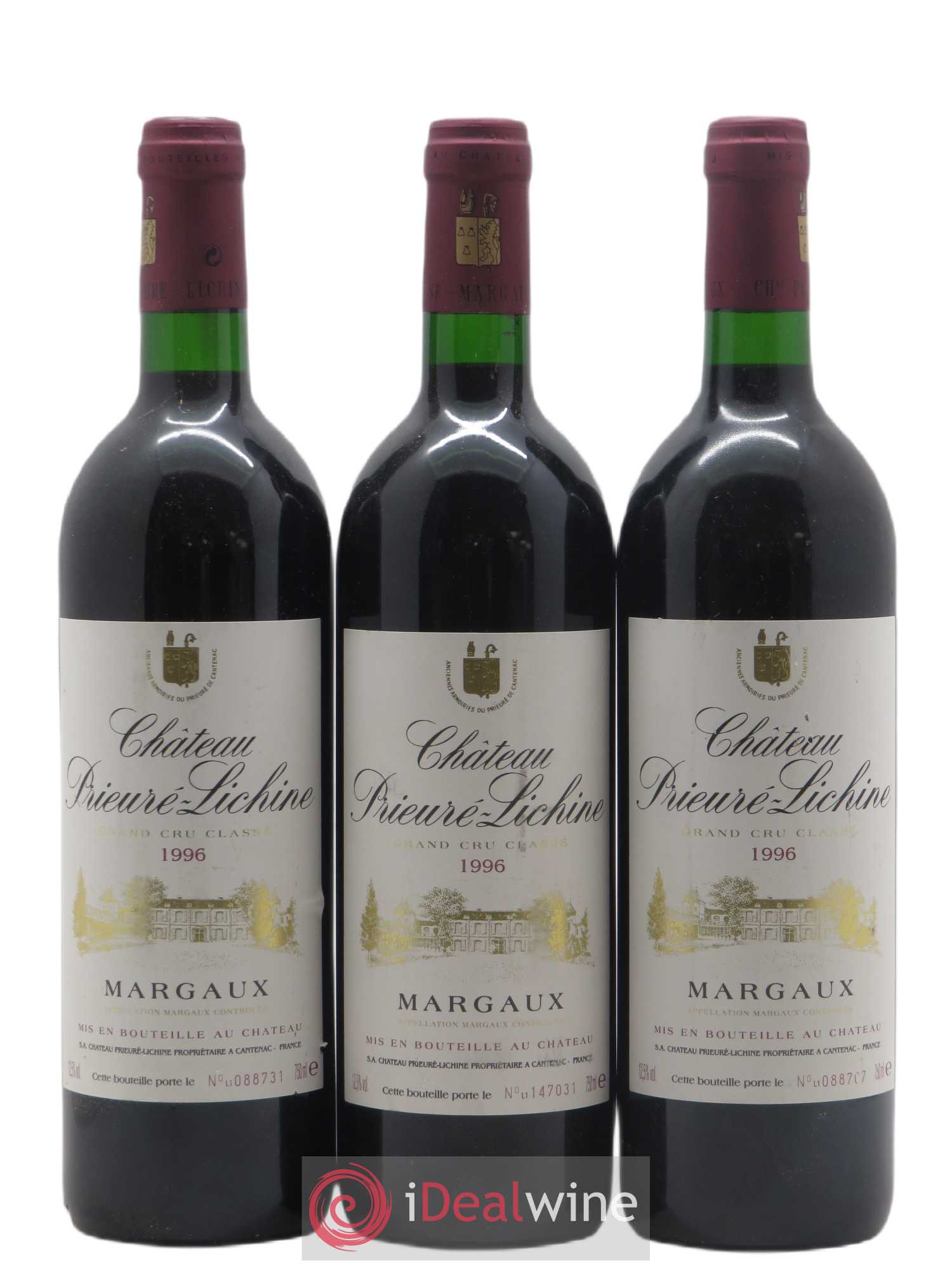 Château Prieuré Lichine 4ème Grand Cru Classé (sans prix de réserve) 1996 - Lot de 3 bouteilles - 0
