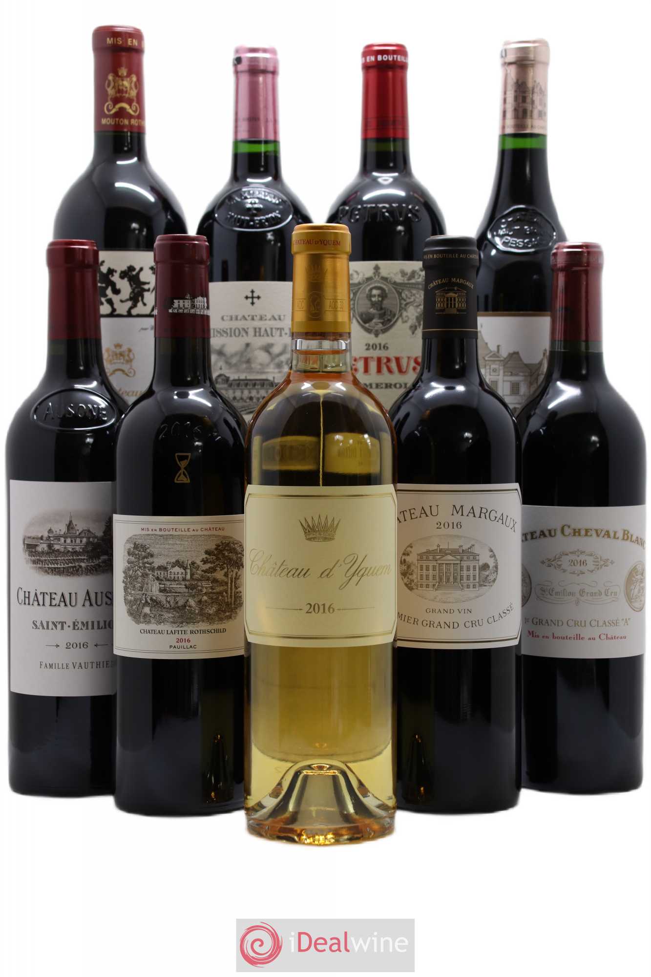 Caisse Collection Duclot Margaux,Yquem, Pétrus, Mission Haut Brion, Mouton Rothschild, Lafite Rothschild, Ausone, Haut Brion, Cheval Blanc 2016 - Posten von 9 Flaschen - 0