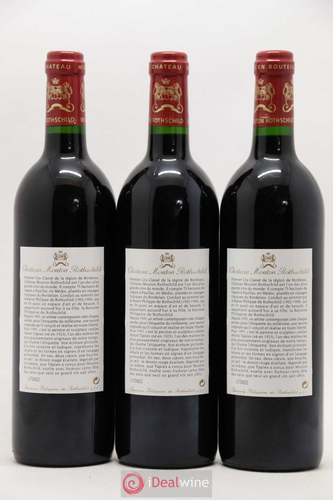 Château Mouton Rothschild 1er Grand Cru Classé 1995 - Lot de 3 bouteilles - 1