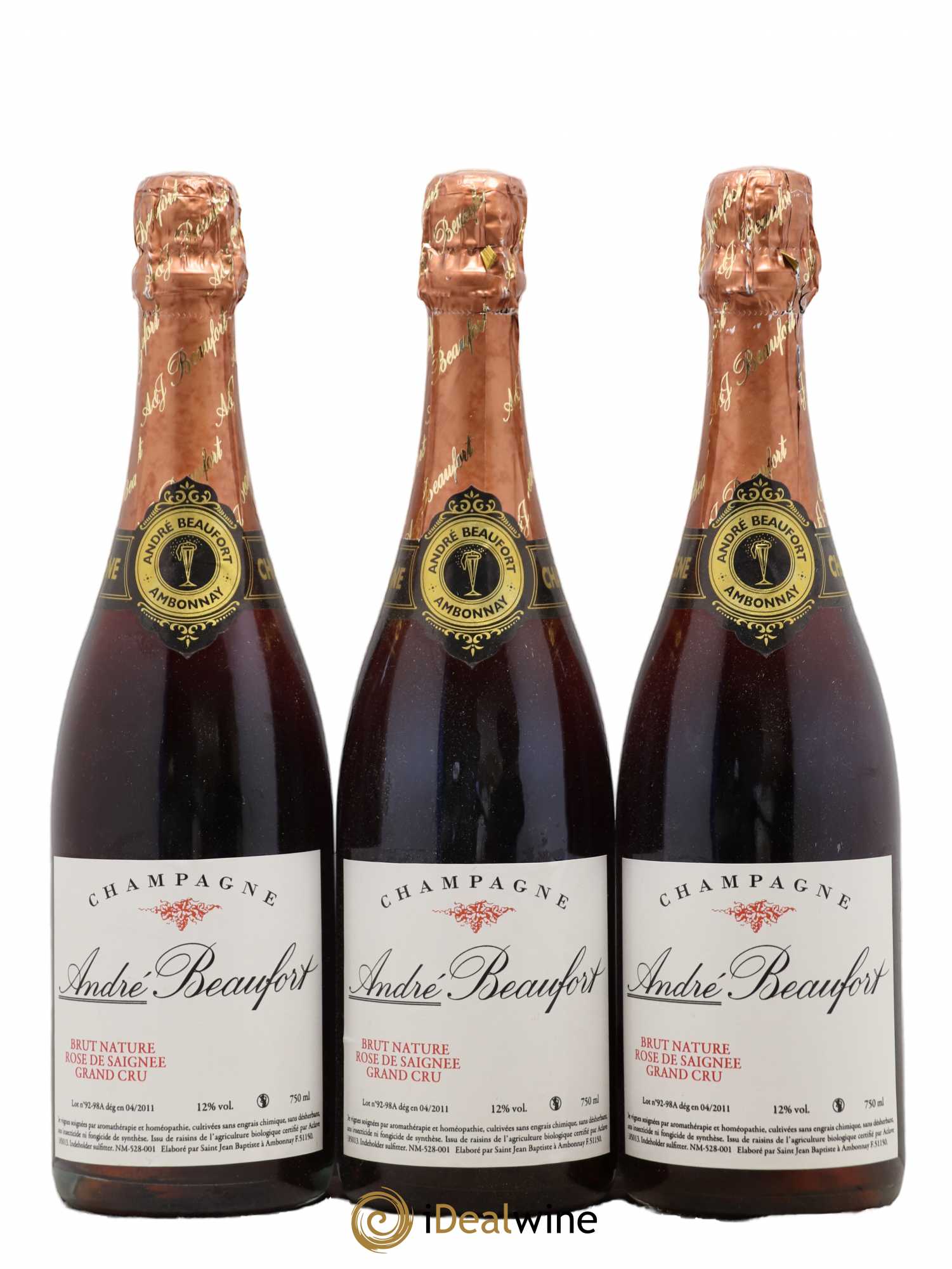 Champagne - Rosé de Saignée Grand Cru Brut Nature André Beaufort - Posten von 3 Flaschen - 0