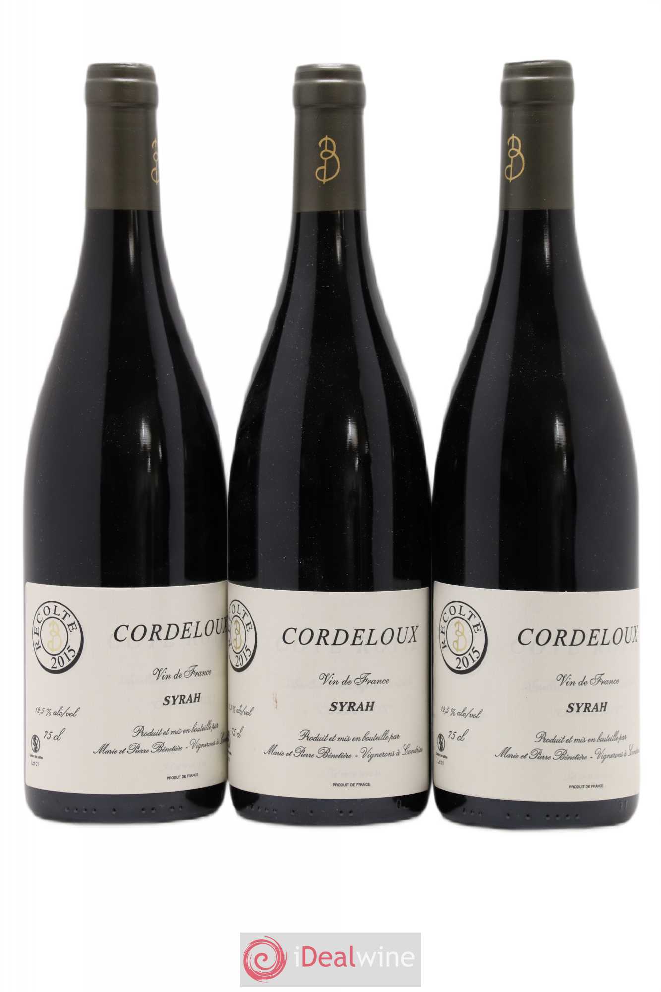 Vin de France Syrah Cordeloux Marie et Pierre Bénetière (Domaine) 2015 - Lot de 3 bouteilles - 0