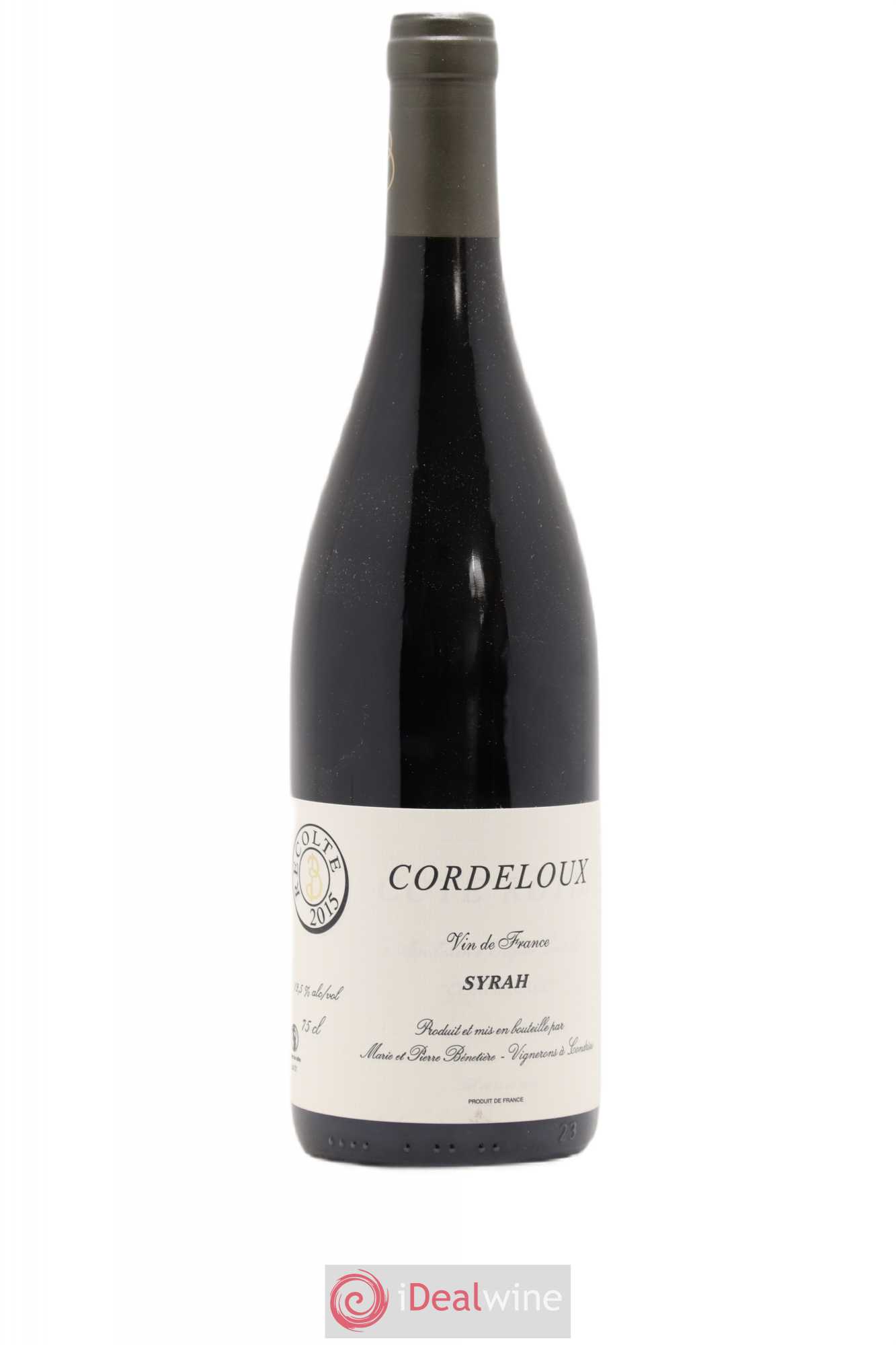 Vin de France Syrah Cordeloux Marie et Pierre Bénetière (Domaine) 2015 - Lot de 1 bouteille - 0