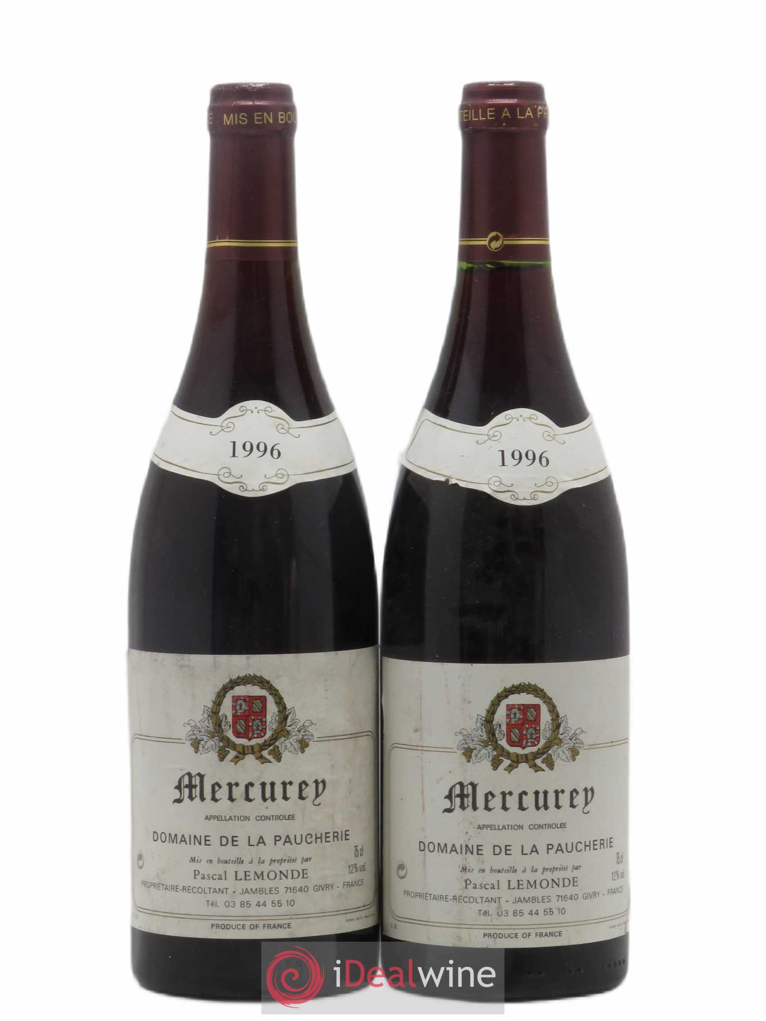 Mercurey Domaine de la Paucherie Pascal Lemonde 1996 - Posten von 2 Flaschen - 0