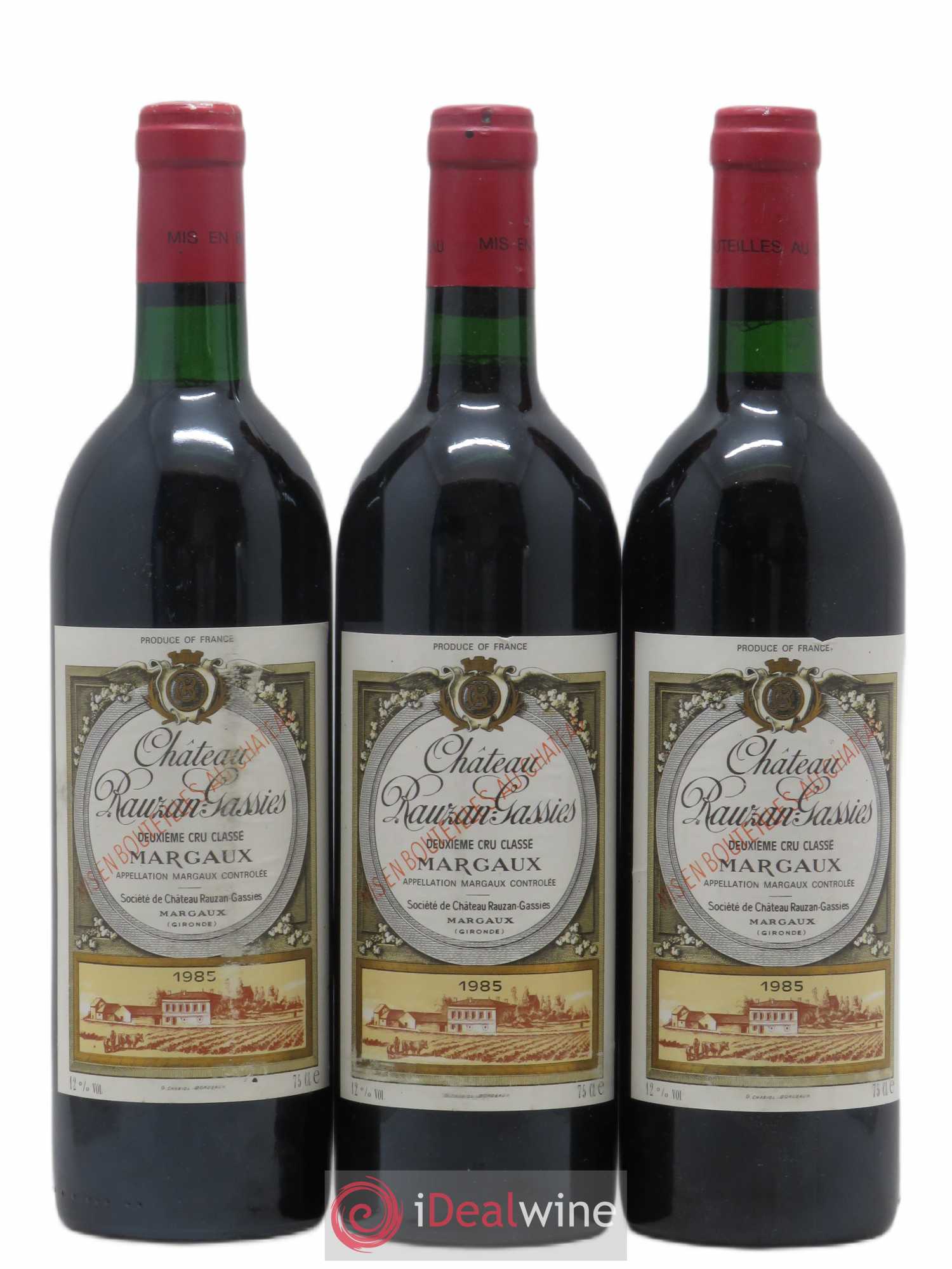 Château Rauzan-Gassies 2ème Grand Cru Classé 1985 - Lot de 3 bouteilles - 0