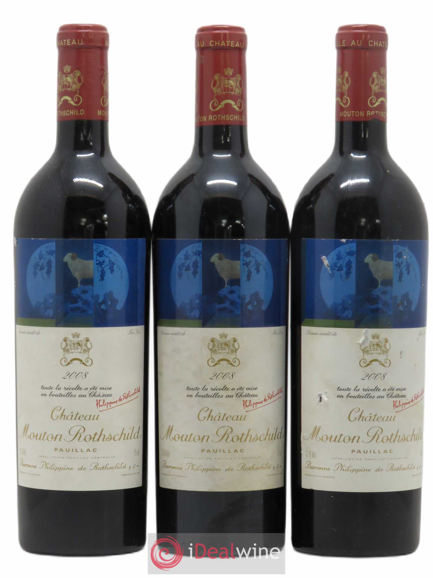 Château Mouton Rothschild 1er Grand Cru Classé 2008 - Lot de 3 bouteilles - 0
