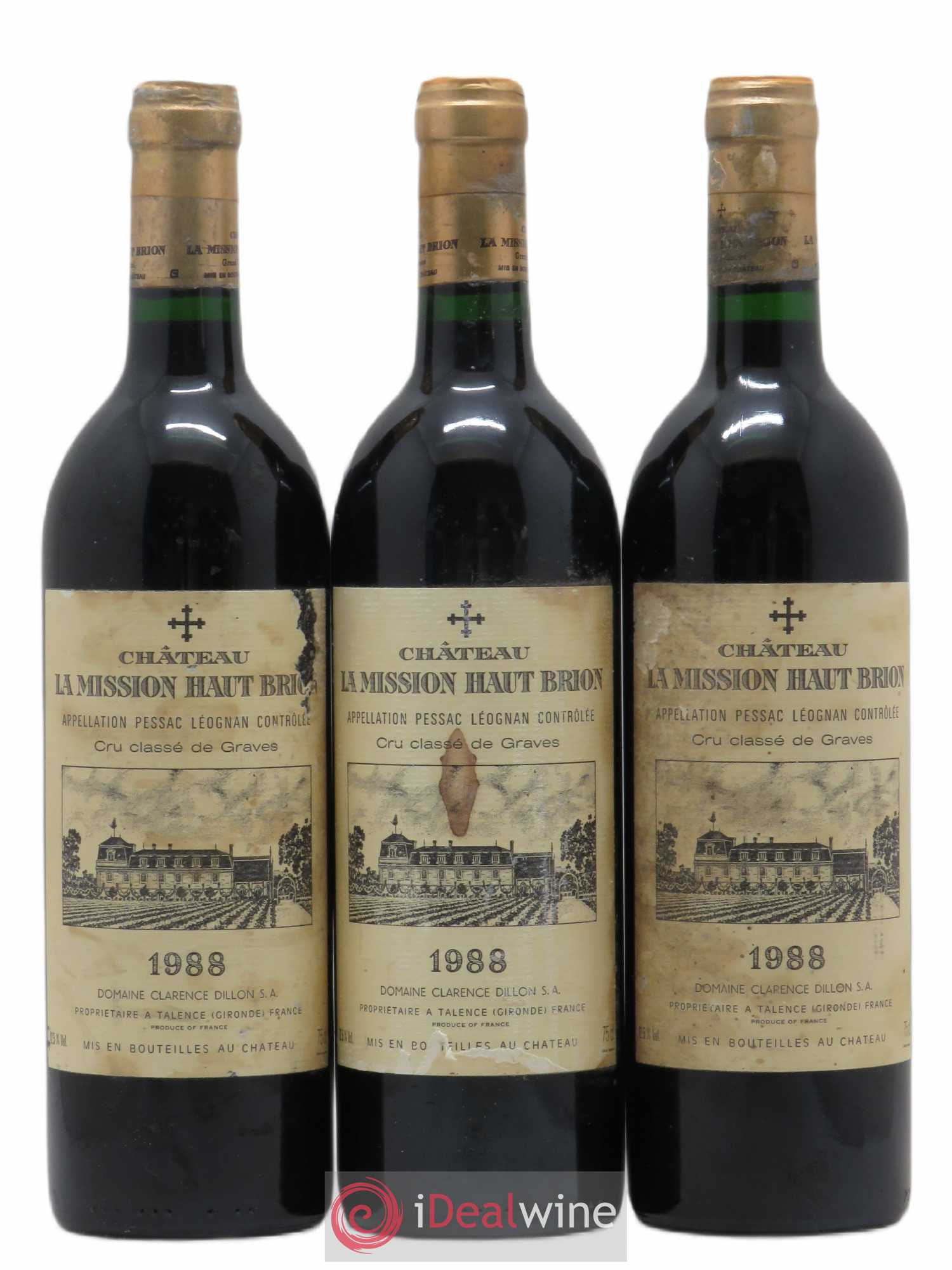 Château la Mission Haut-Brion Cru Classé de Graves 1988 - Lot de 3 bouteilles - 0