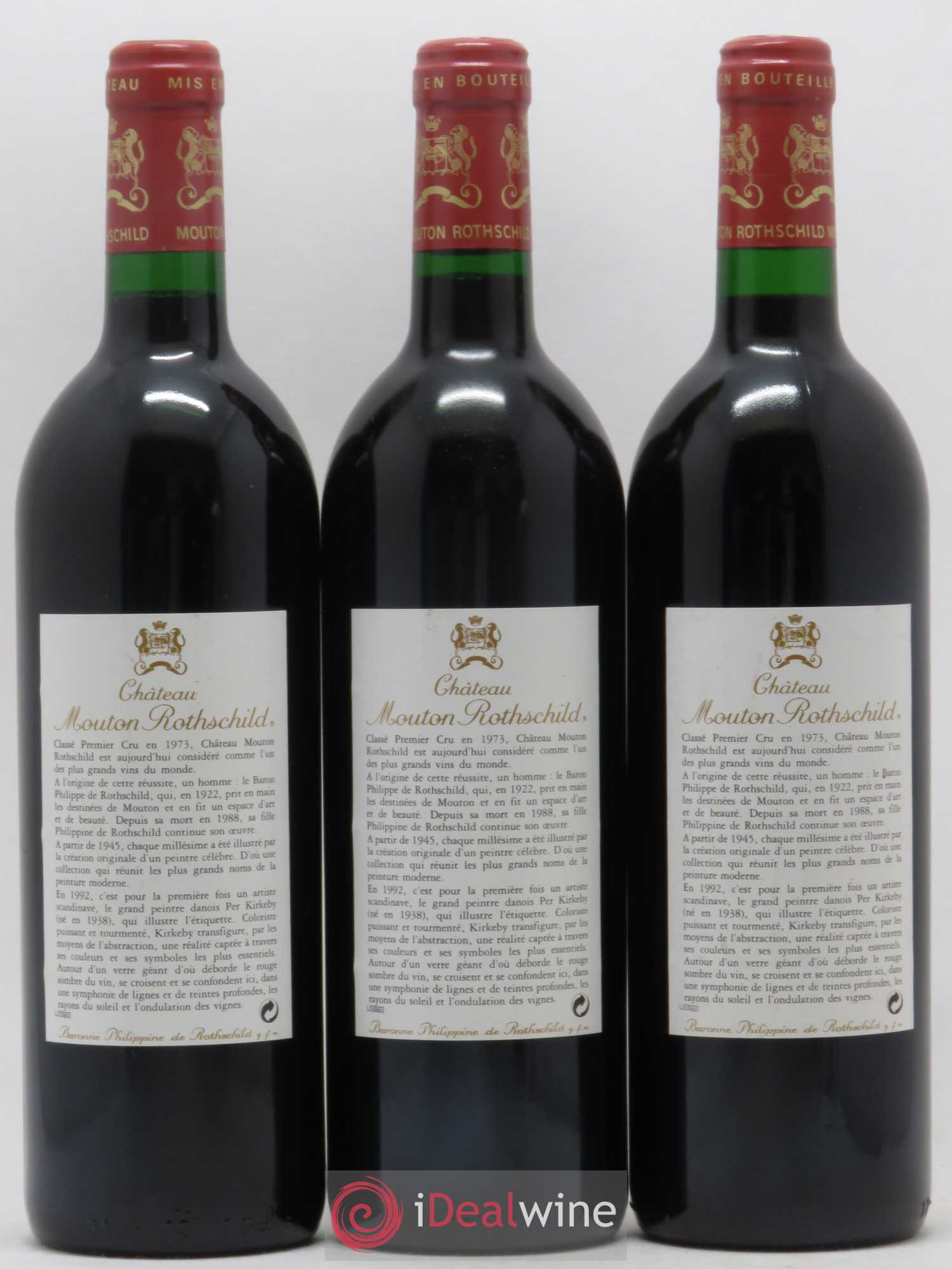 Château Mouton Rothschild 1er Grand Cru Classé 1992 - Lot de 3 bouteilles - 1