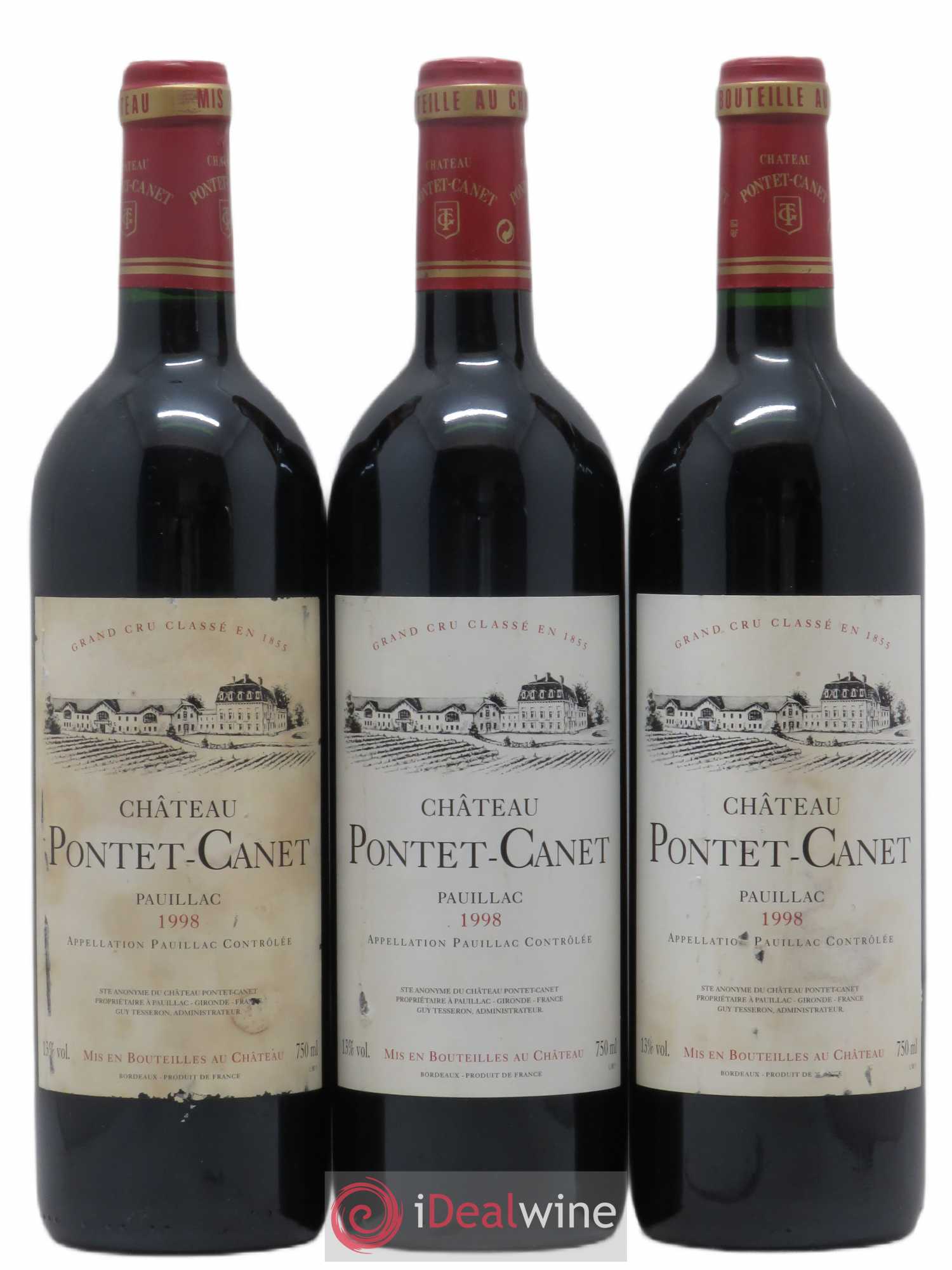 Château Pontet Canet 5ème Grand Cru Classé 1998 - Lot de 3 bouteilles - 0