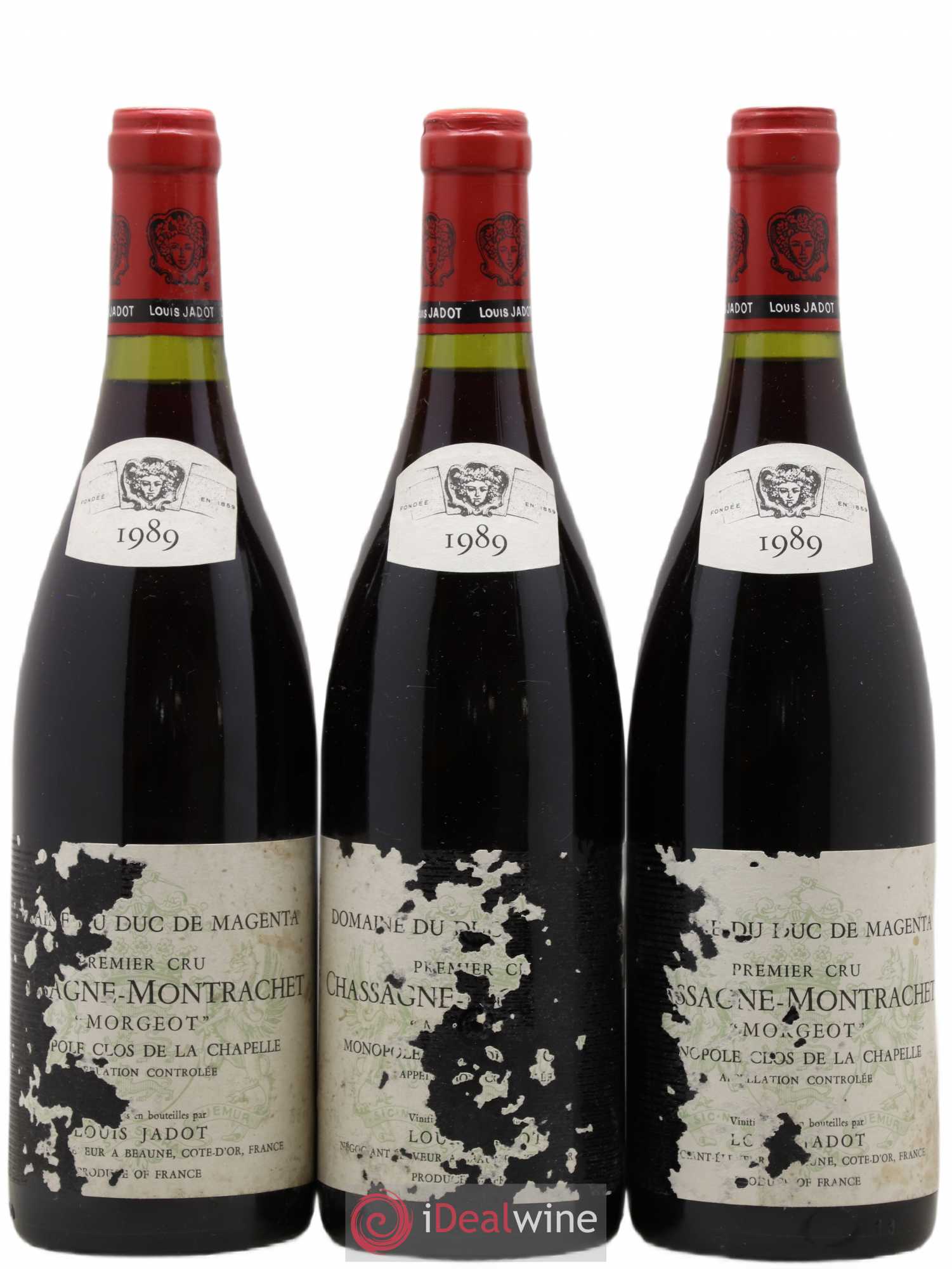 Chassagne-Montrachet 1er Cru Morgeot Clos de la Chapelle Domaine du Duc de Magenta - Louis Jadot 1989 - Lot de 3 bouteilles - 0