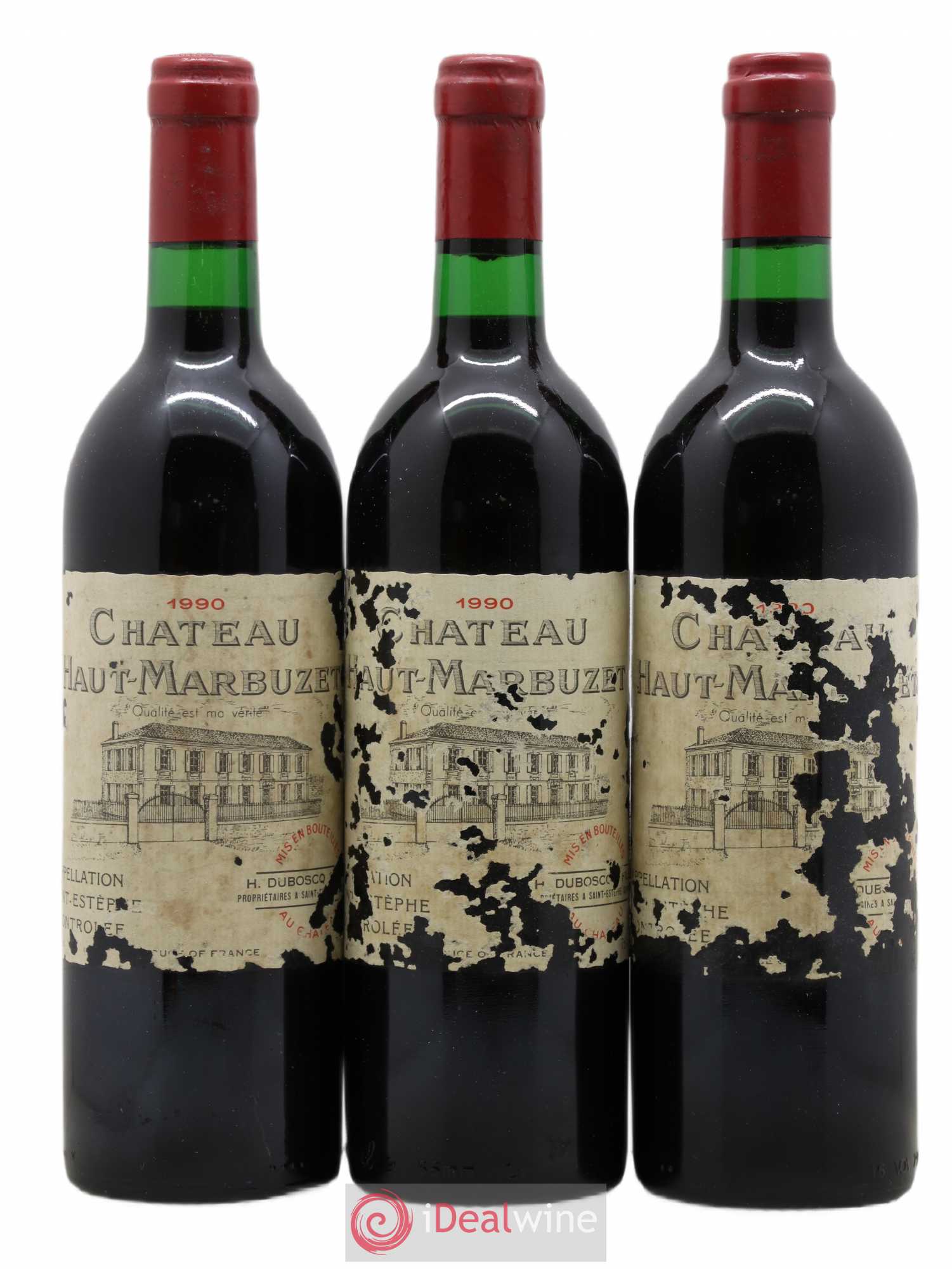 Château Haut Marbuzet 1990 - Lot de 3 bouteilles - 0