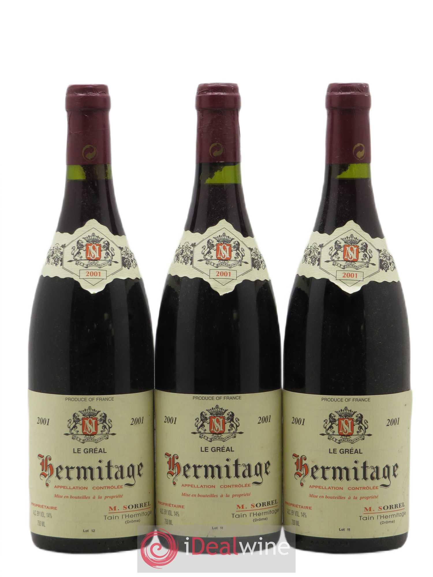 Hermitage Le Gréal Marc Sorrel 2001 - Lot de 3 bouteilles - 0