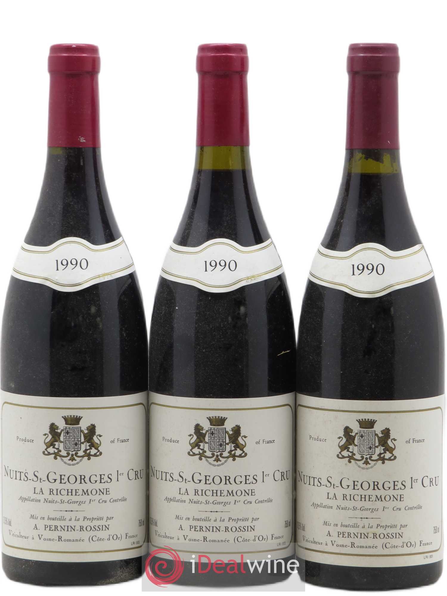 Nuits-Saint-Georges 1er Cru La Richemone Pernin-Rossin 1990 - Lot de 3 bouteilles - 0