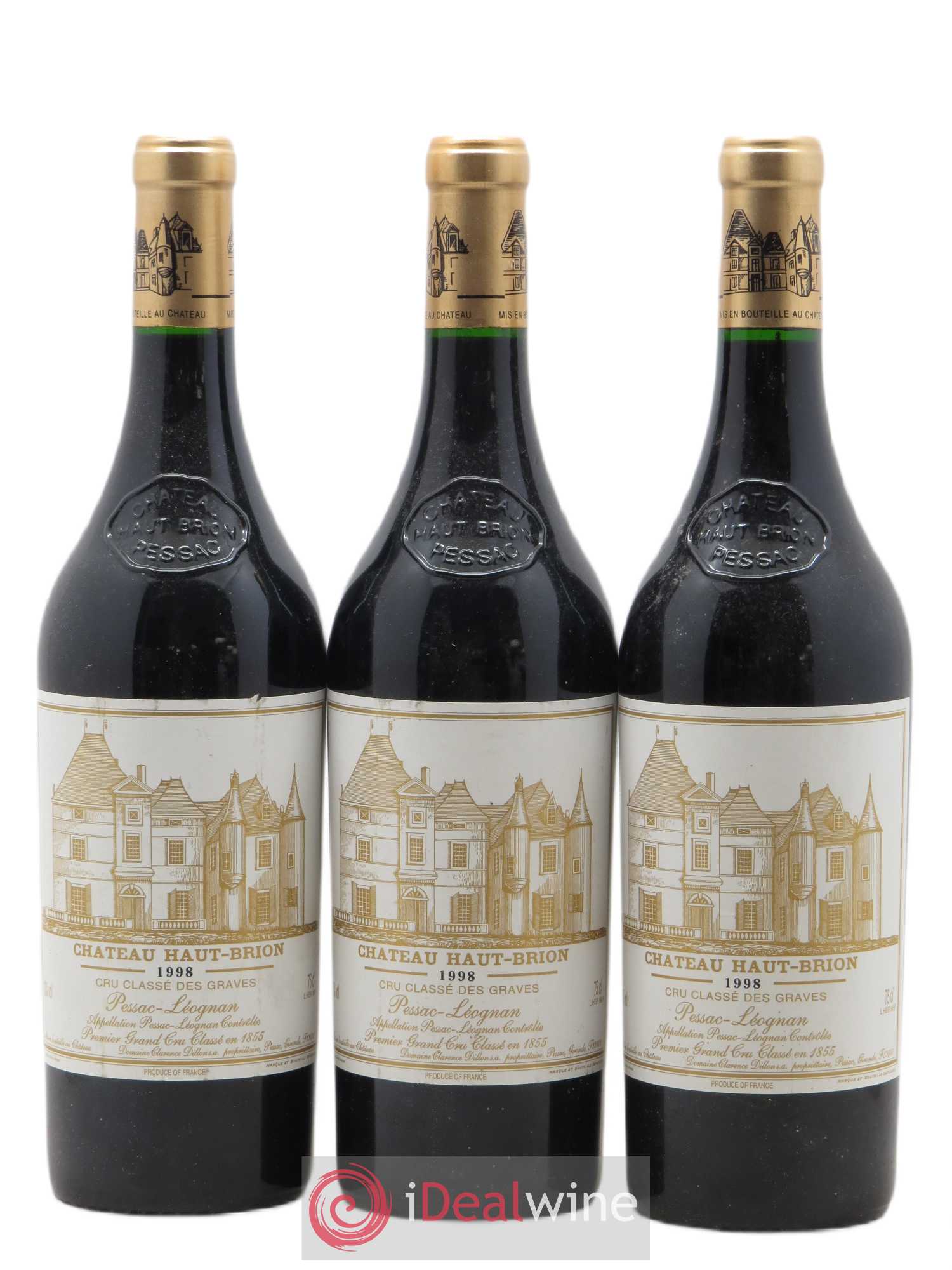 Château Haut Brion 1er Grand Cru Classé 1998 - Lot de 3 bouteilles - 0