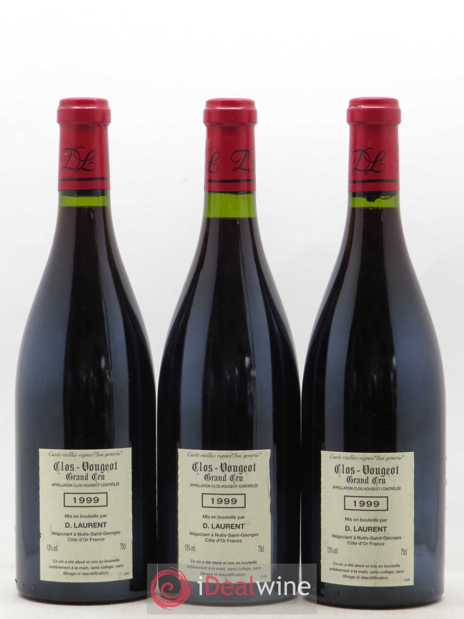 Clos de Vougeot Grand Cru Vieilles vignes Sui Generis Dominique Laurent 1999 - Lot de 3 bouteilles - 1