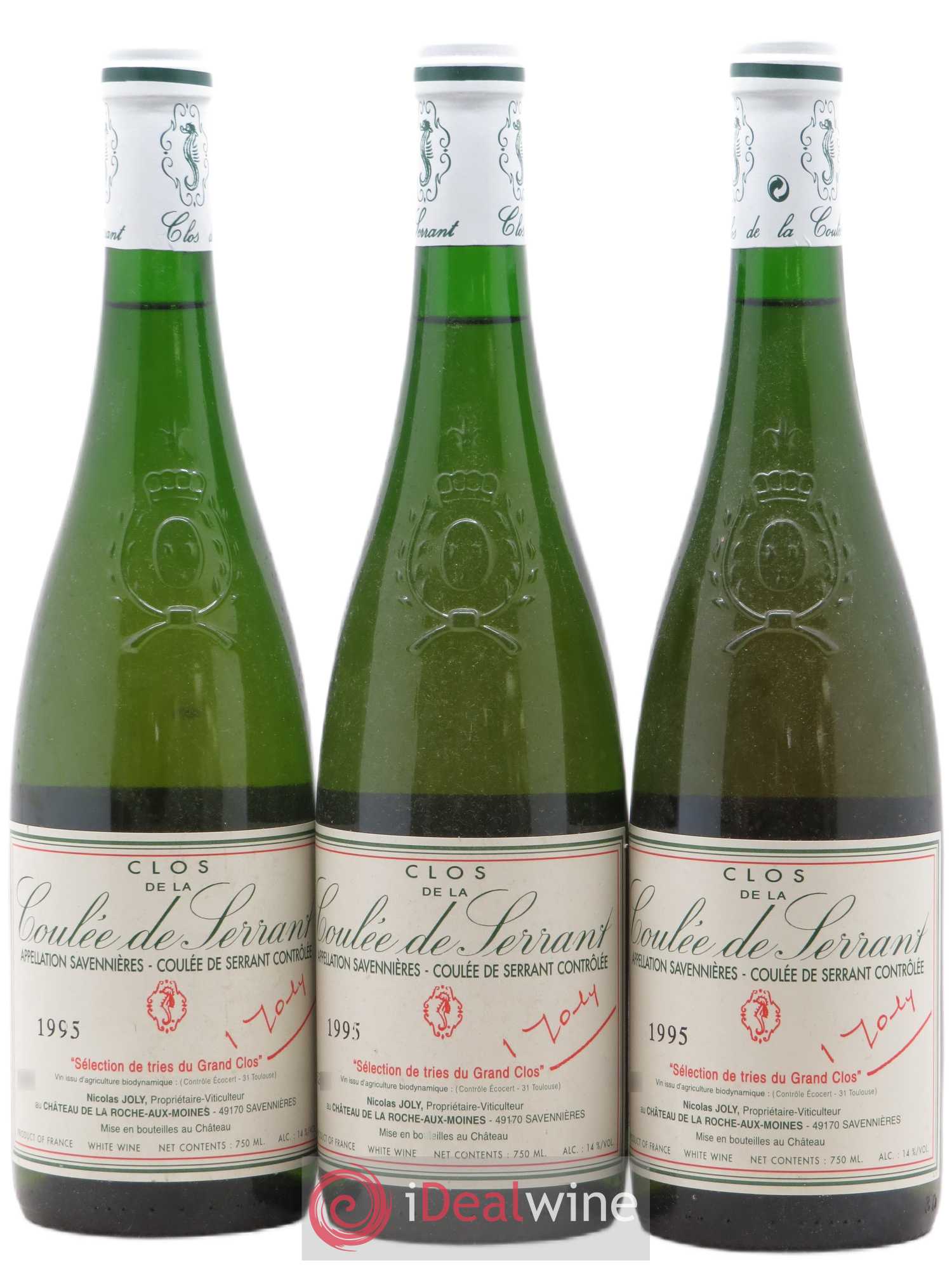 Savennières Clos de la Coulée de Serrant Vignobles de la Coulée de Serrant - Nicolas Joly Sélection de Tries du Grand Clos 1995 - Posten von 3 Flaschen - 0