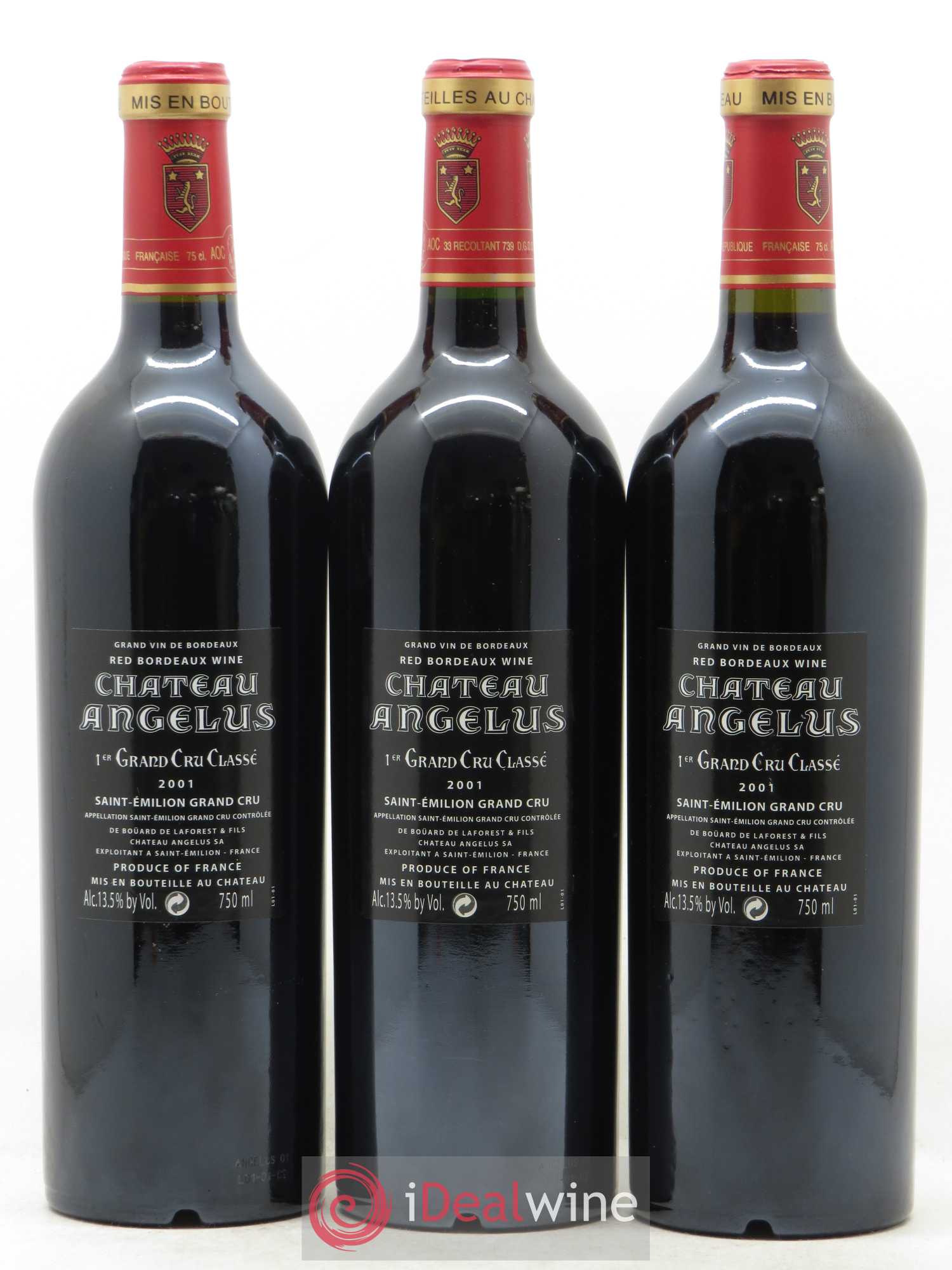 Château Angélus 1er Grand Cru Classé A 2001 - Lot de 3 bouteilles - 1