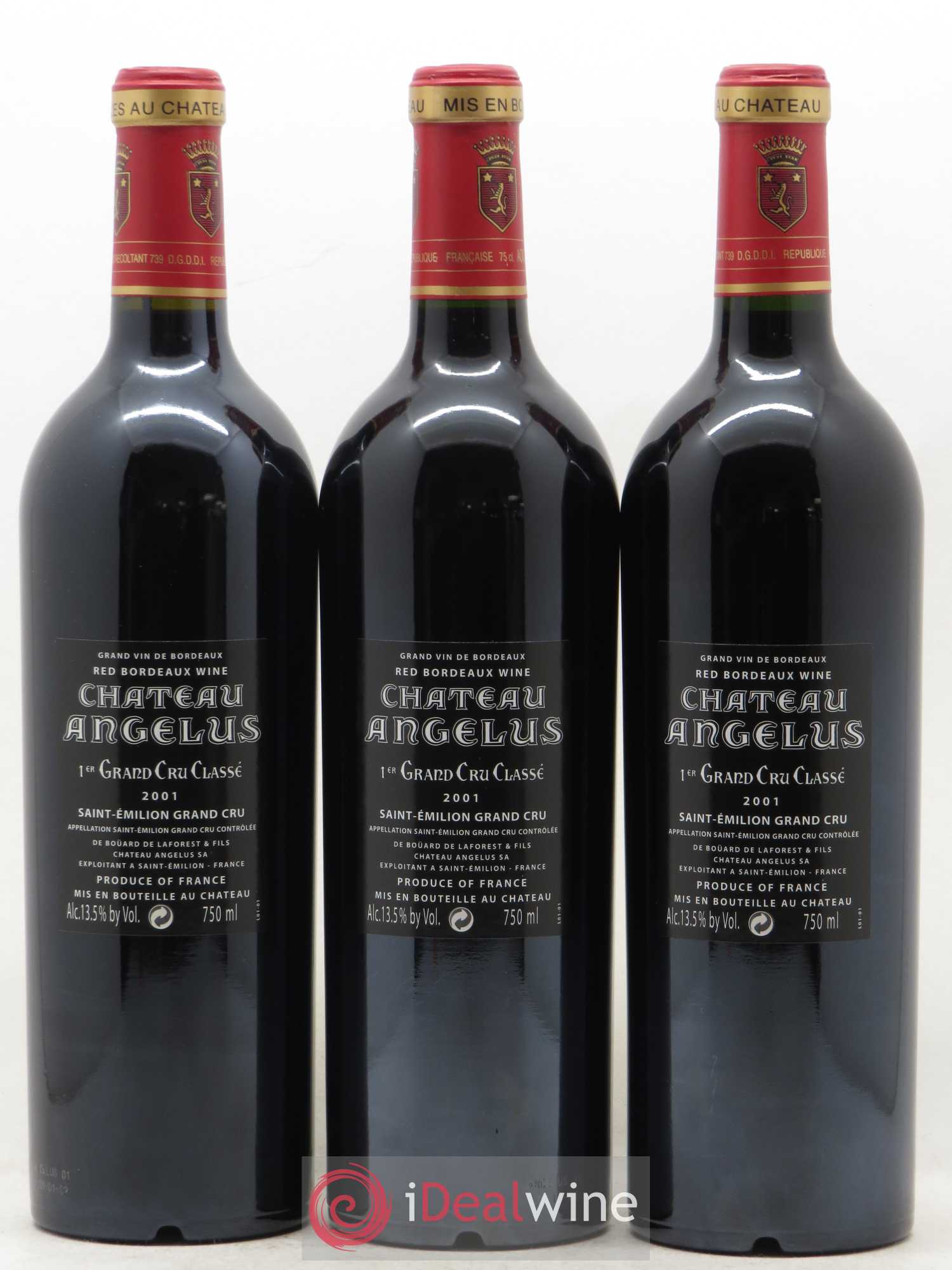 Château Angélus 1er Grand Cru Classé A 2001 - Lot de 3 bouteilles - 1