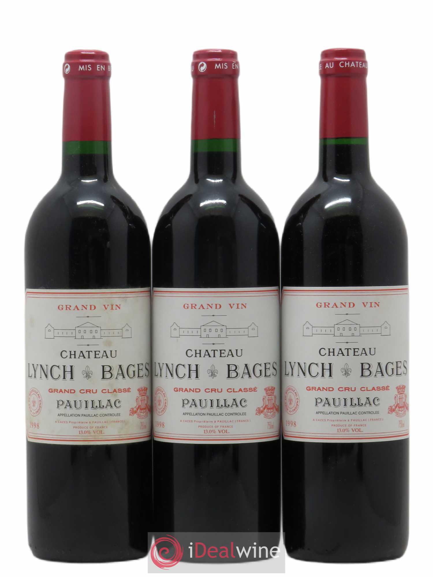 Château Lynch Bages 5ème Grand Cru Classé 1998 - Lot de 3 bouteilles - 0