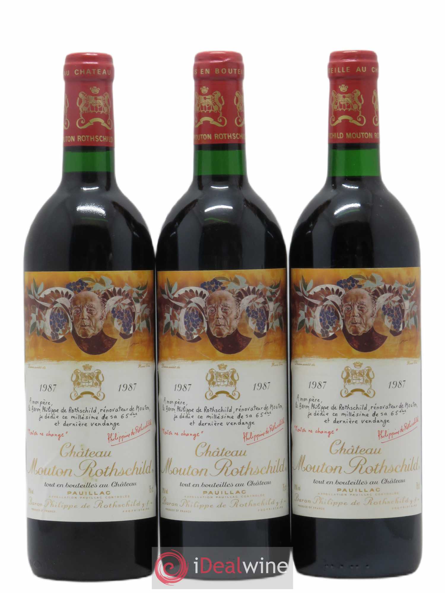 Château Mouton Rothschild 1er Grand Cru Classé 1987 - Lot de 3 bouteilles - 0
