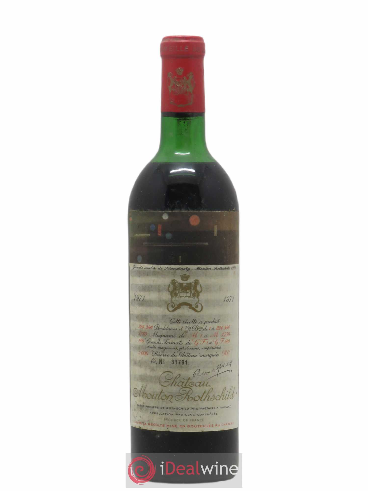 Château Mouton Rothschild 1er Grand Cru Classé 1971 - Lot de 1 bouteille - 0