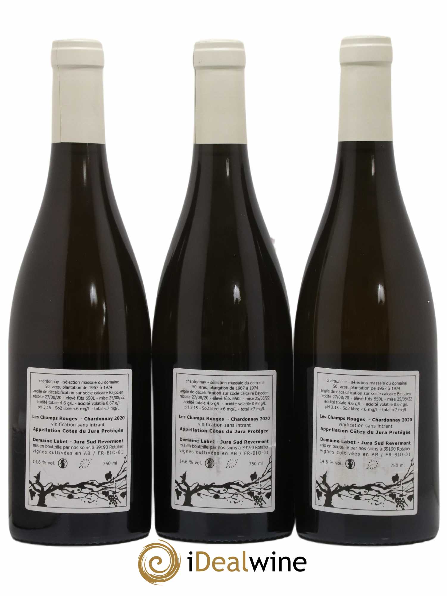 Côtes du Jura Chardonnay Les Champs Rouges Romain - Julien - Charline Labet 2020 - Lot de 3 bouteilles - 1