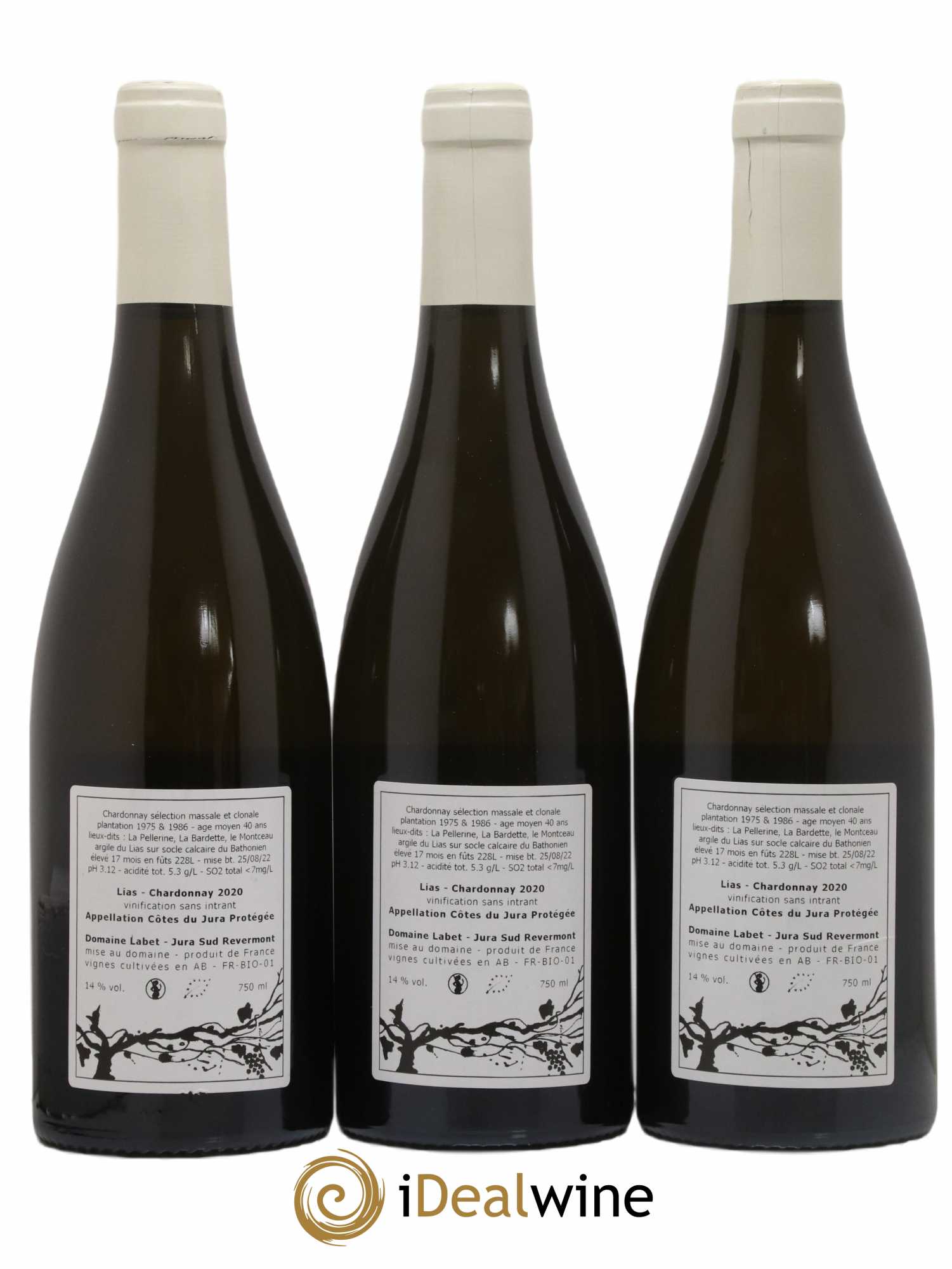 Côtes du Jura Chardonnay Lias Romain - Julien - Charline Labet 2020 - Lot de 3 bouteilles - 1