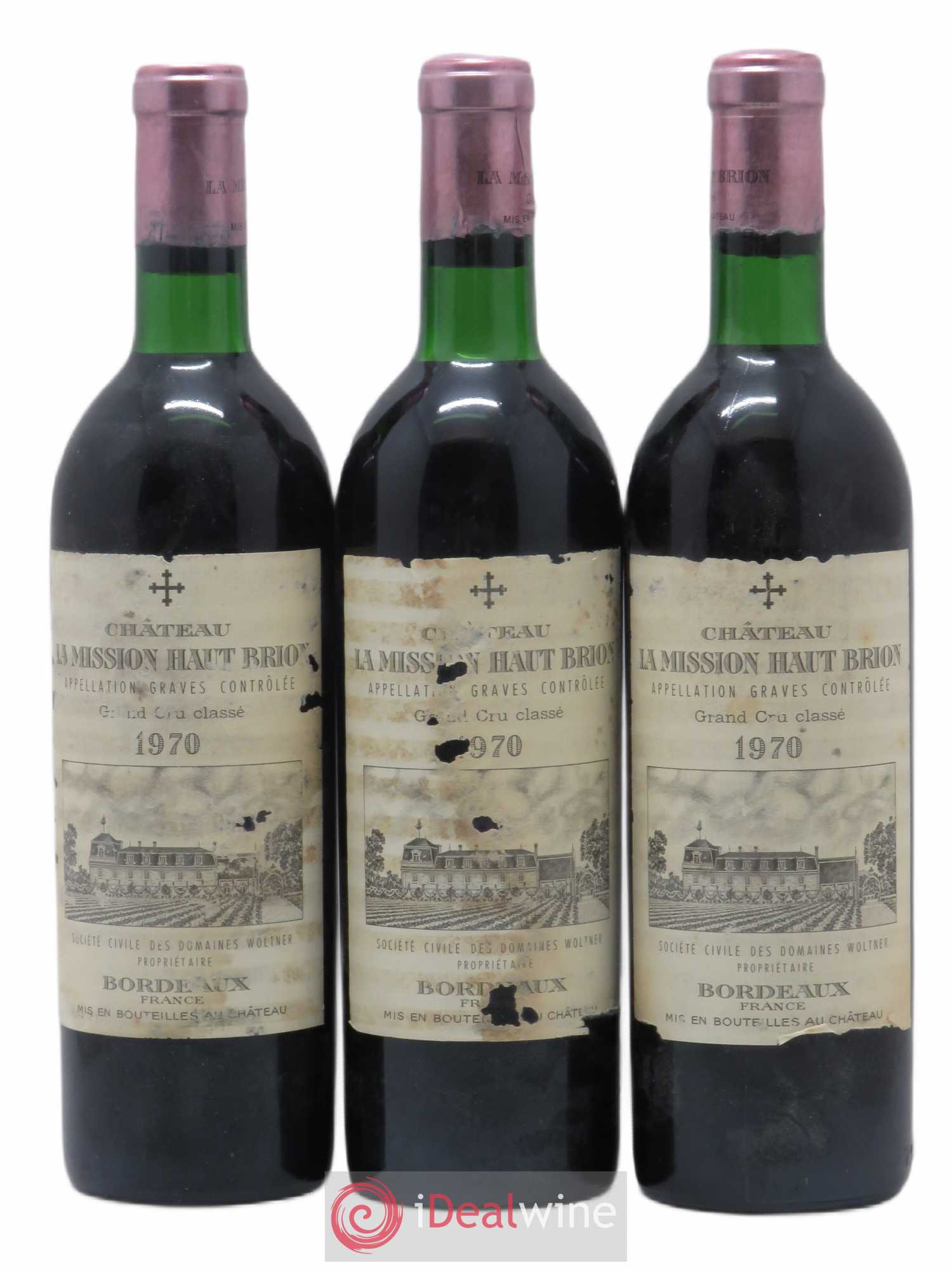 Château la Mission Haut-Brion Cru Classé de Graves 1970 - Lot de 3 bouteilles - 0