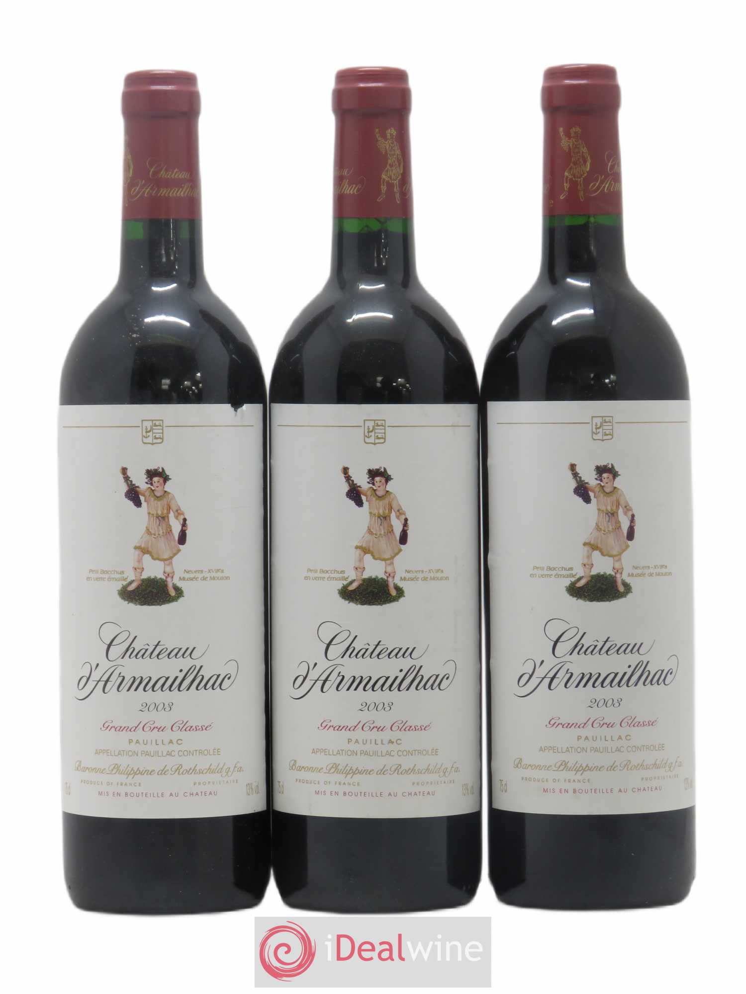 Château d' Armailhac - Mouton Baron(ne) Philippe 5ème Grand Cru Classé 2003 - Lot de 3 bouteilles - 0