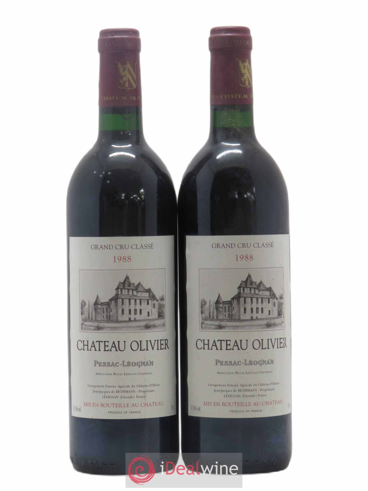 Château Olivier Cru Classé de Graves 1988 - Lot de 2 bouteilles - 0