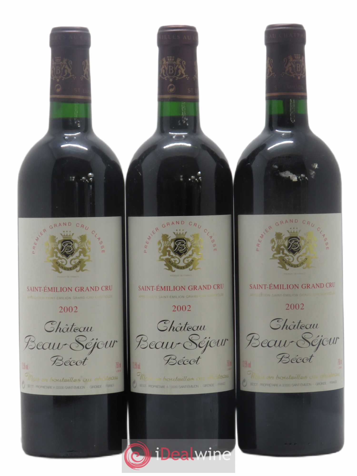 Château Beau-Séjour Bécot 1er Grand Cru Classé B 2002 - Lot de 3 bouteilles - 0