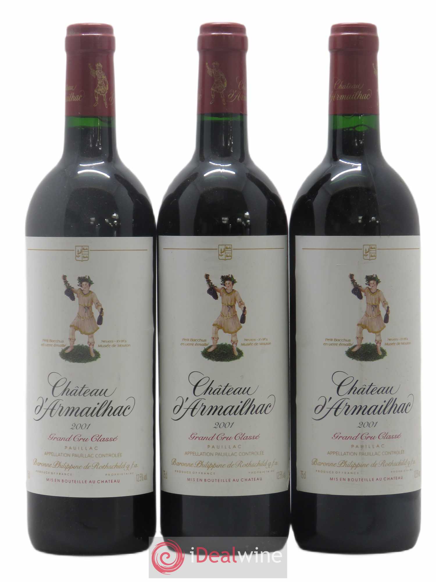 Château d' Armailhac - Mouton Baron(ne) Philippe 5ème Grand Cru Classé 2001 - Lot de 3 bouteilles - 0