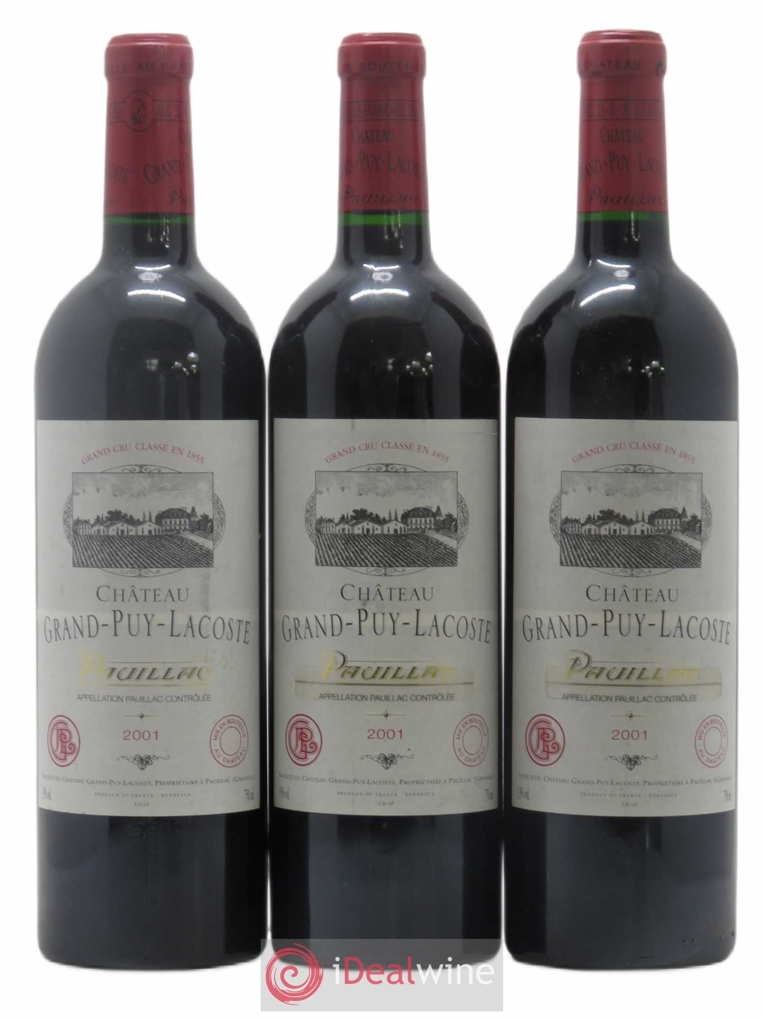 Château Grand Puy Lacoste 5ème Grand Cru Classé 2001 - Lot de 3 bouteilles - 0