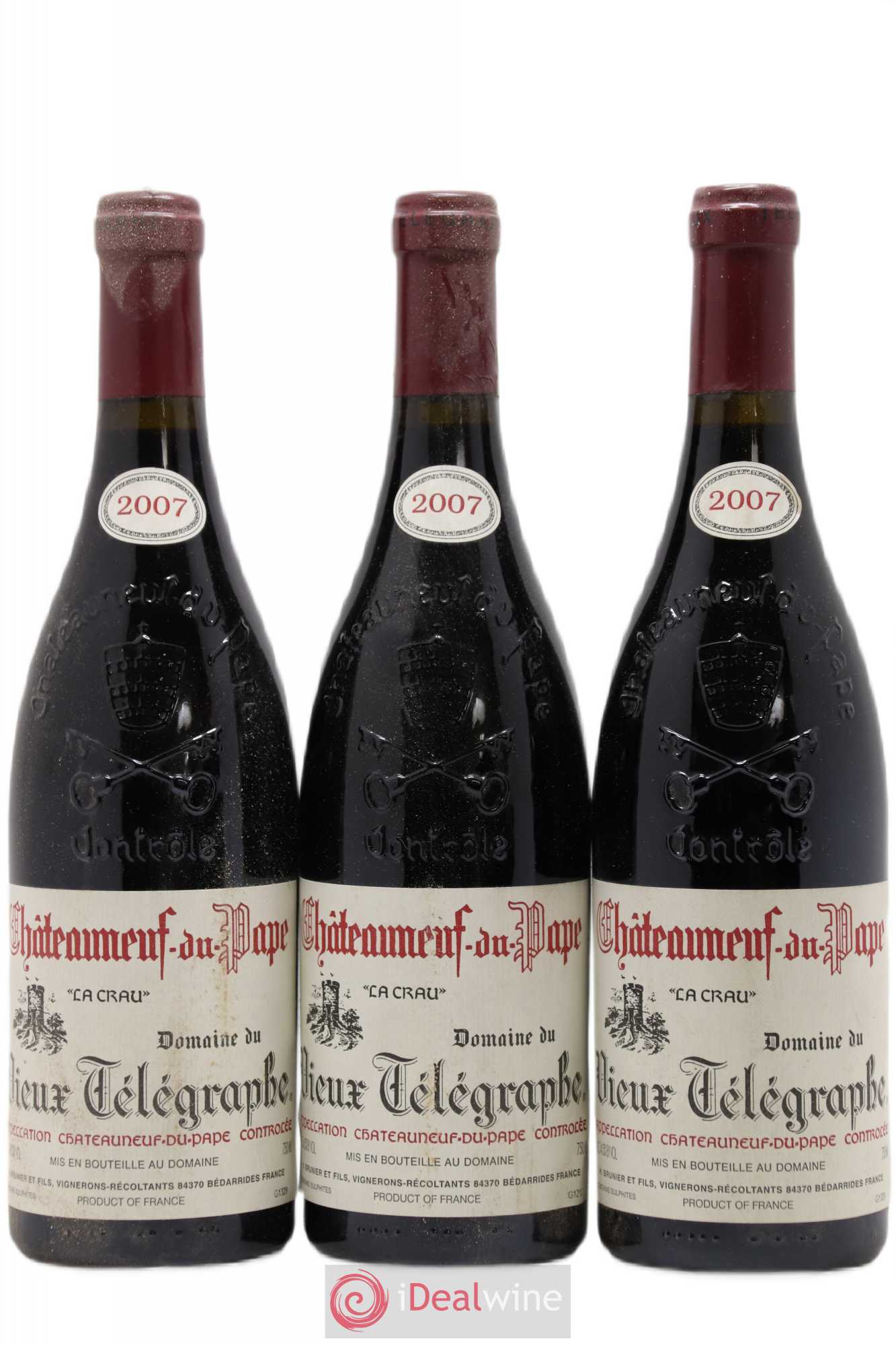 Châteauneuf-du-Pape Vieux Télégraphe (Domaine du) Vignobles Brunier 2007 - Lot de 3 bouteilles - 0