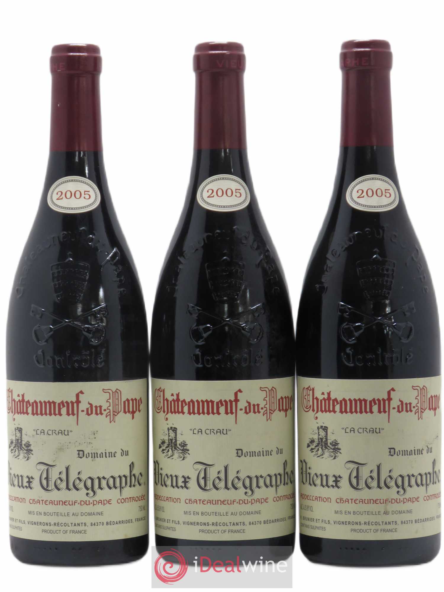 Châteauneuf-du-Pape Vieux Télégraphe (Domaine du) Vignobles Brunier 2005 - Lot de 3 bouteilles - 0