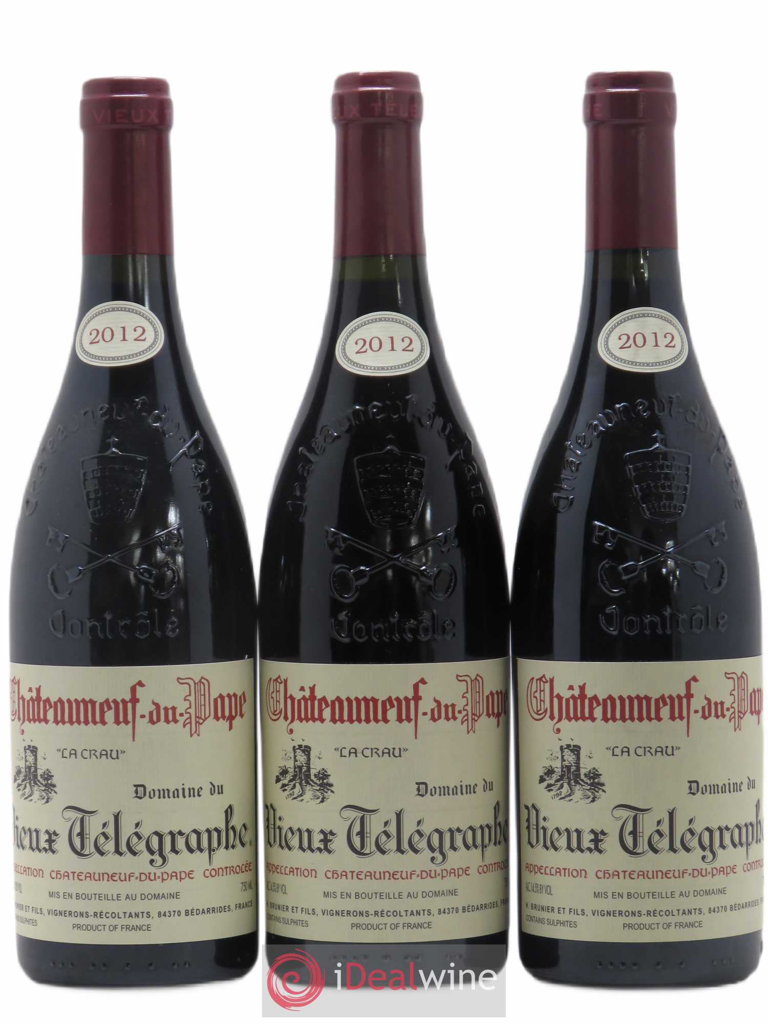 Châteauneuf-du-Pape Vieux Télégraphe (Domaine du) Vignobles Brunier 2012 - Lot de 3 bouteilles - 0