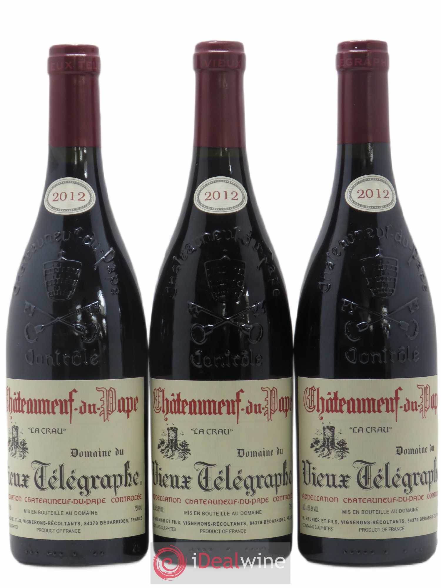 Châteauneuf-du-Pape Vieux Télégraphe (Domaine du) Vignobles Brunier 2012 - Lot de 3 bouteilles - 0
