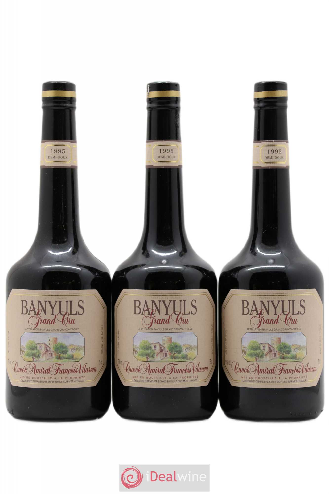 Banyuls Grand Cru Amiral François Vilarem Demi-Doux Cellier des Templiers 1995 - Lot de 3 bouteilles - 0