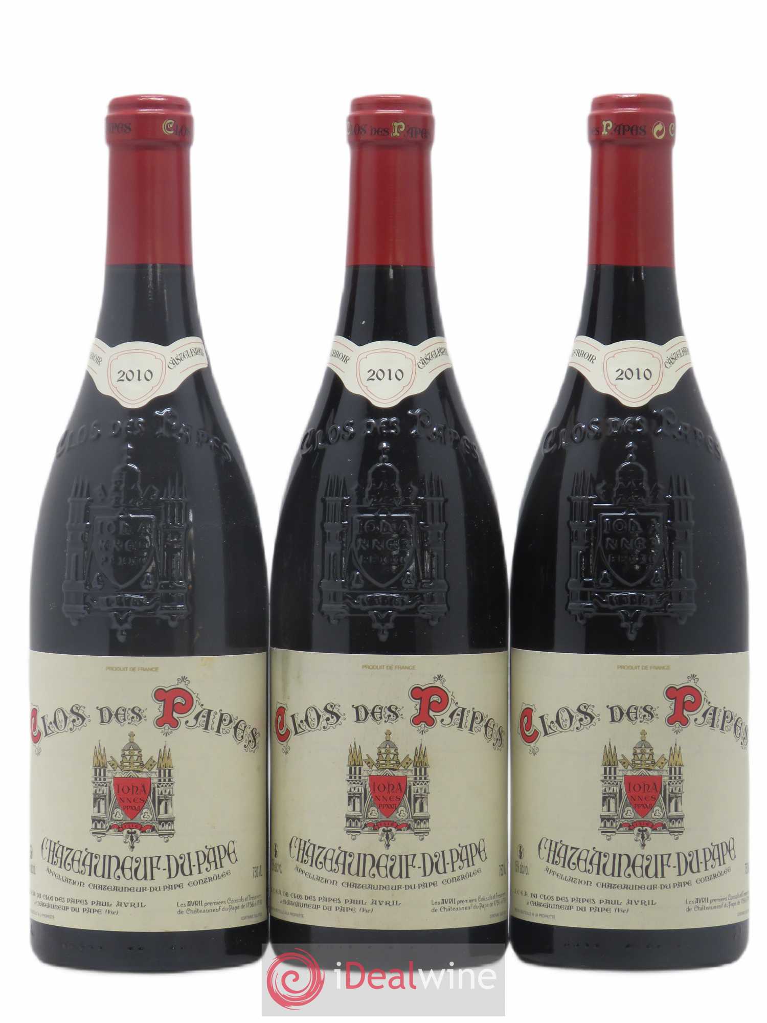 Châteauneuf-du-Pape Clos des Papes - Paul Avril 2010 - Lot de 3 bouteilles - 0