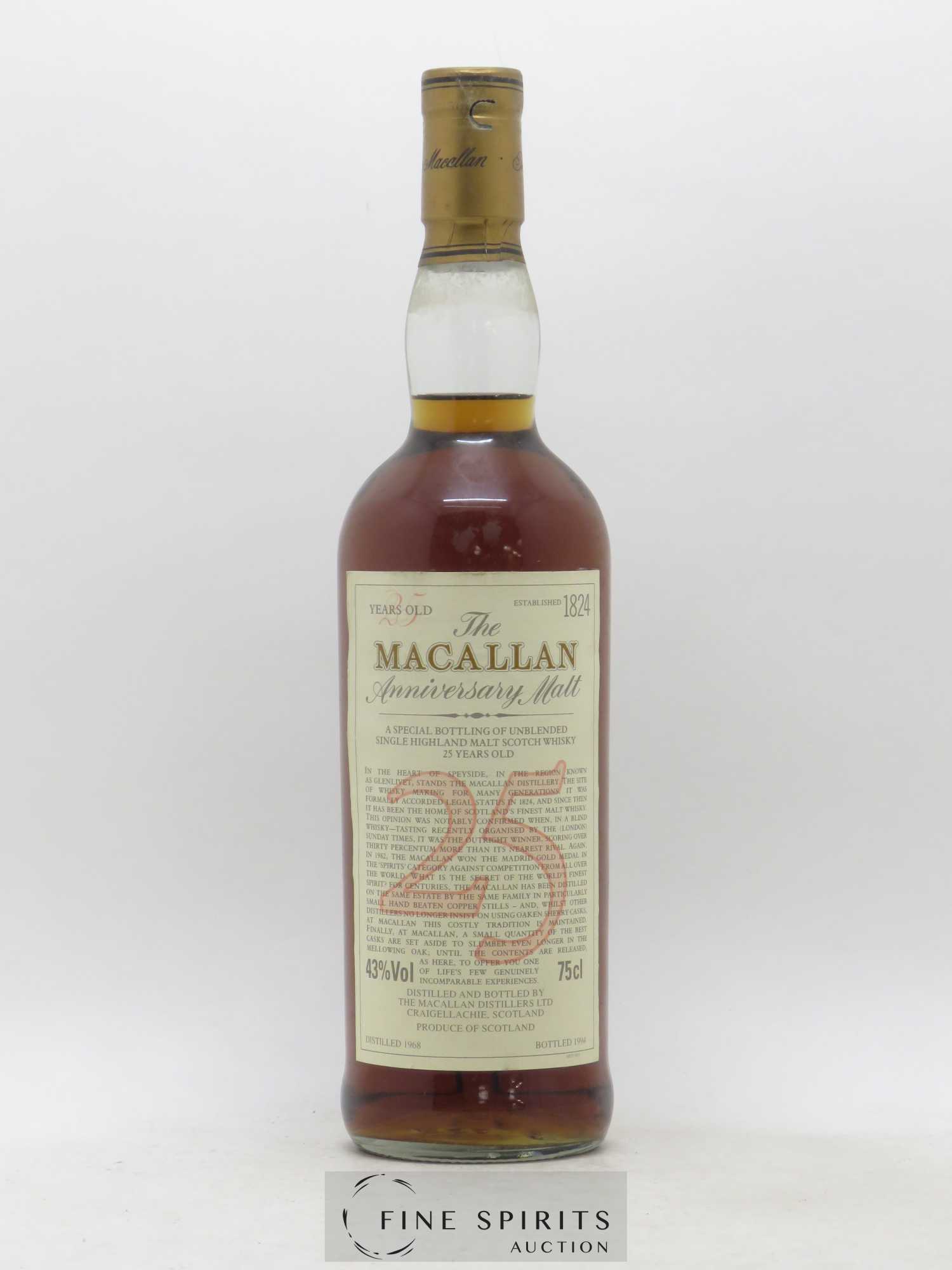 Macallan (The) 25 years 1968 Of. Anniversary Malt bottled 1994 Special Bottling - Lot de 1 bouteille - 1