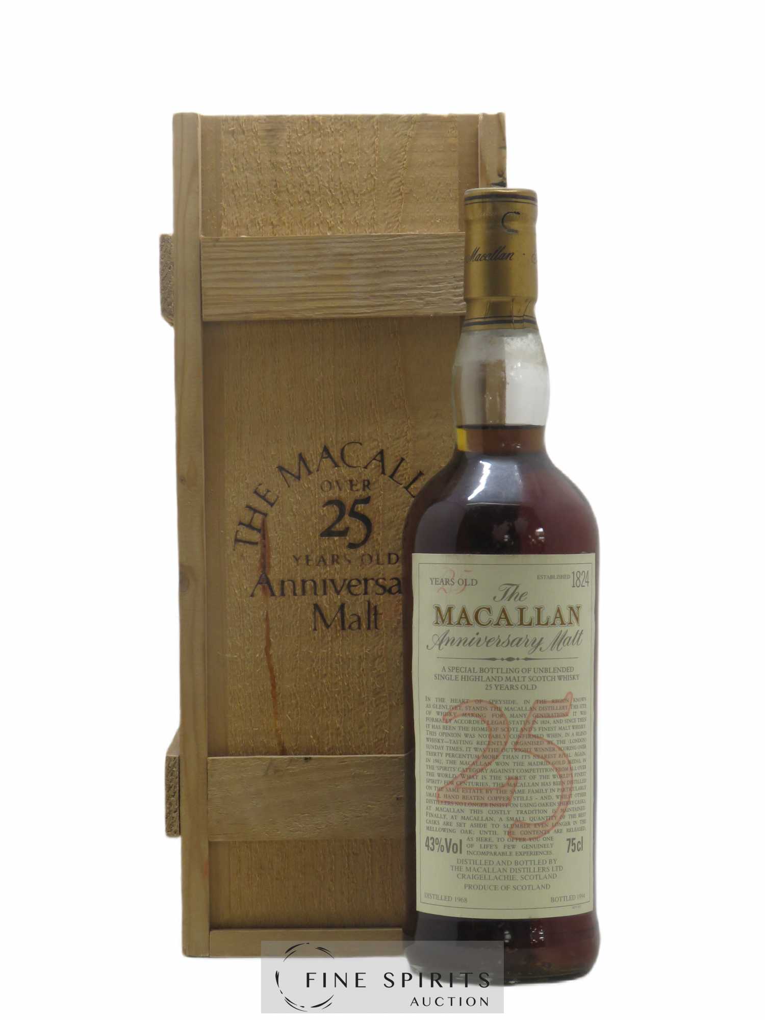 Macallan (The) 25 years 1968 Of. Anniversary Malt bottled 1994 Special Bottling - Lot de 1 bouteille - 0