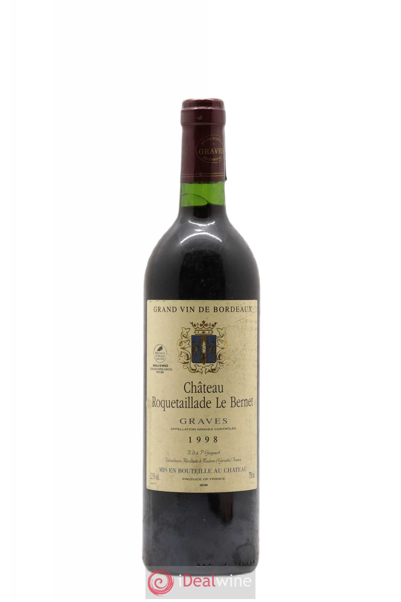 Graves Château Roquetaillade Le Bernet (sans prix de réserve) 1998 - Posten von 1 Flasche - 0