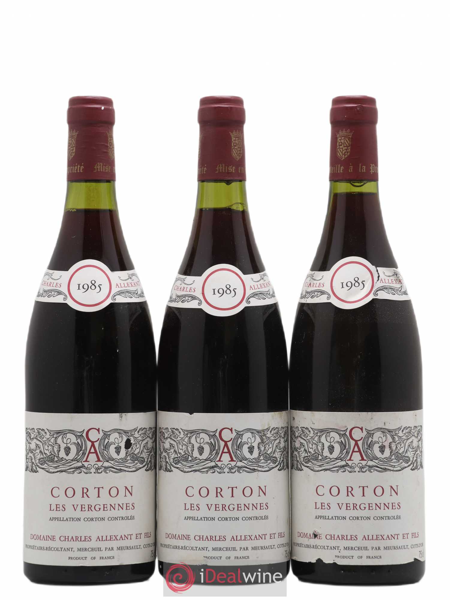 Corton Grand Cru Les Vergennes Charles Allexant Et Fils 1985 - Posten von 3 Flaschen - 0