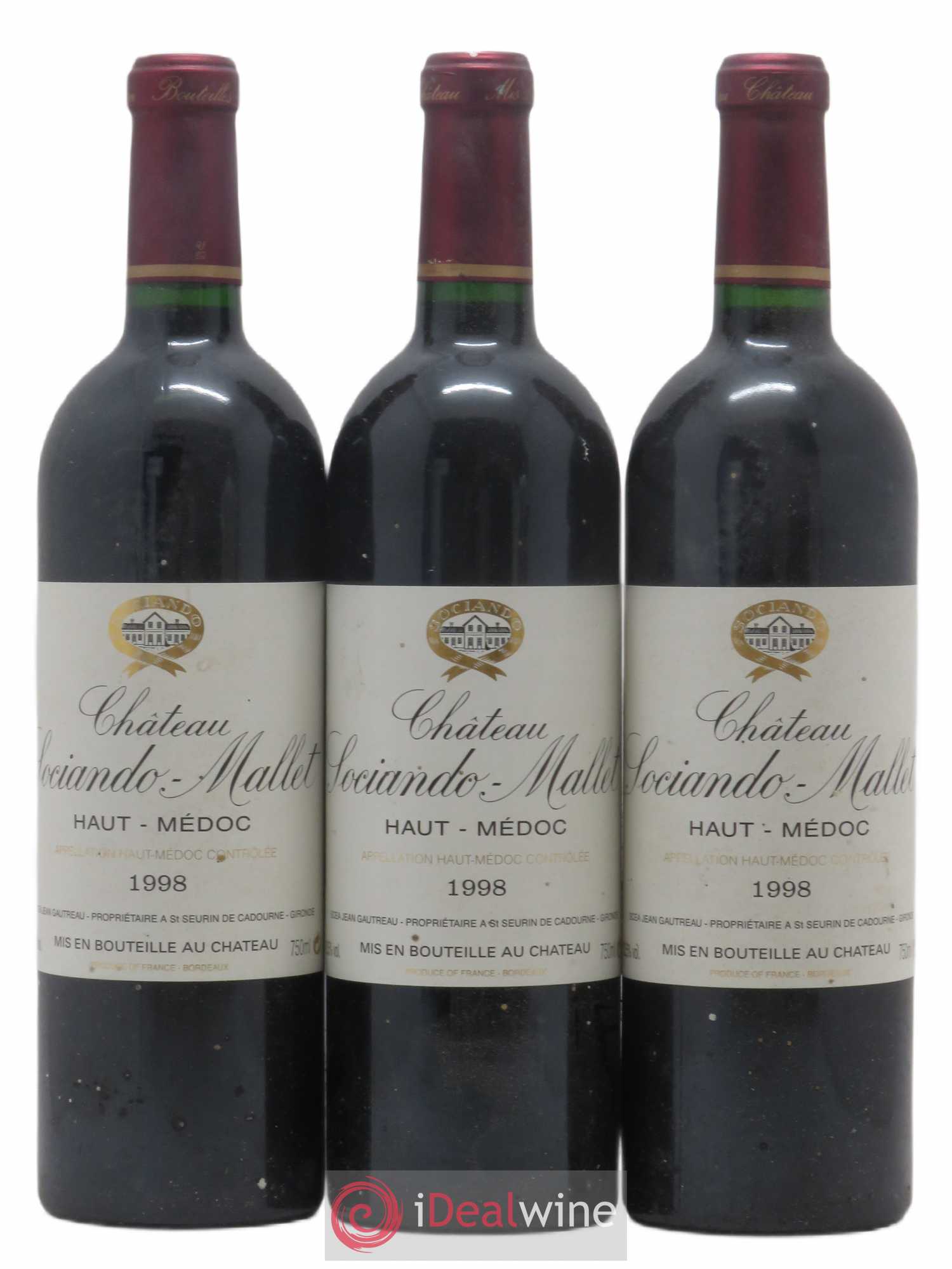 Château Sociando Mallet 1998 - Lot de 3 bouteilles - 0