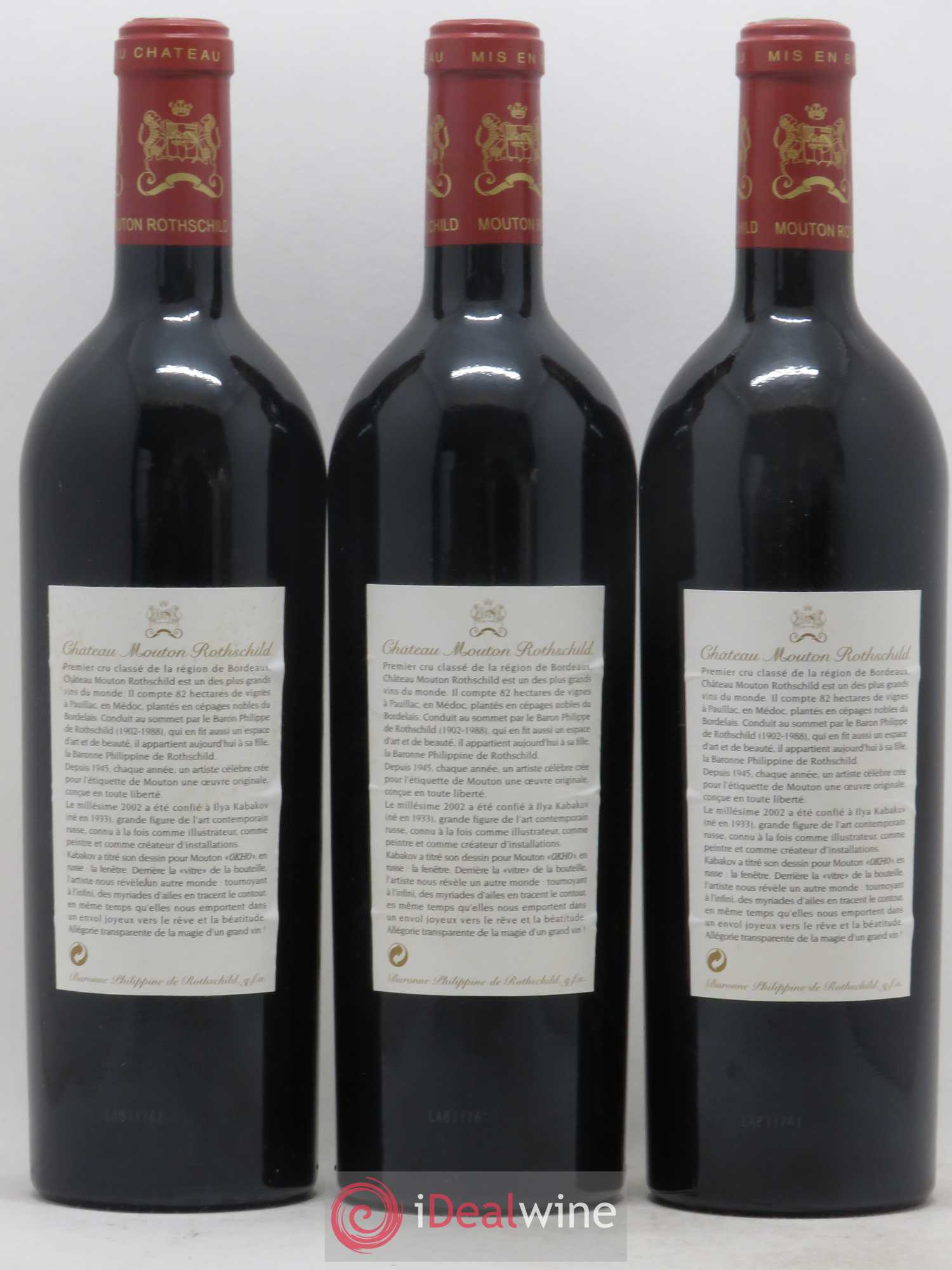 Château Mouton Rothschild 1er Grand Cru Classé 2002 - Lot de 3 bouteilles - 1