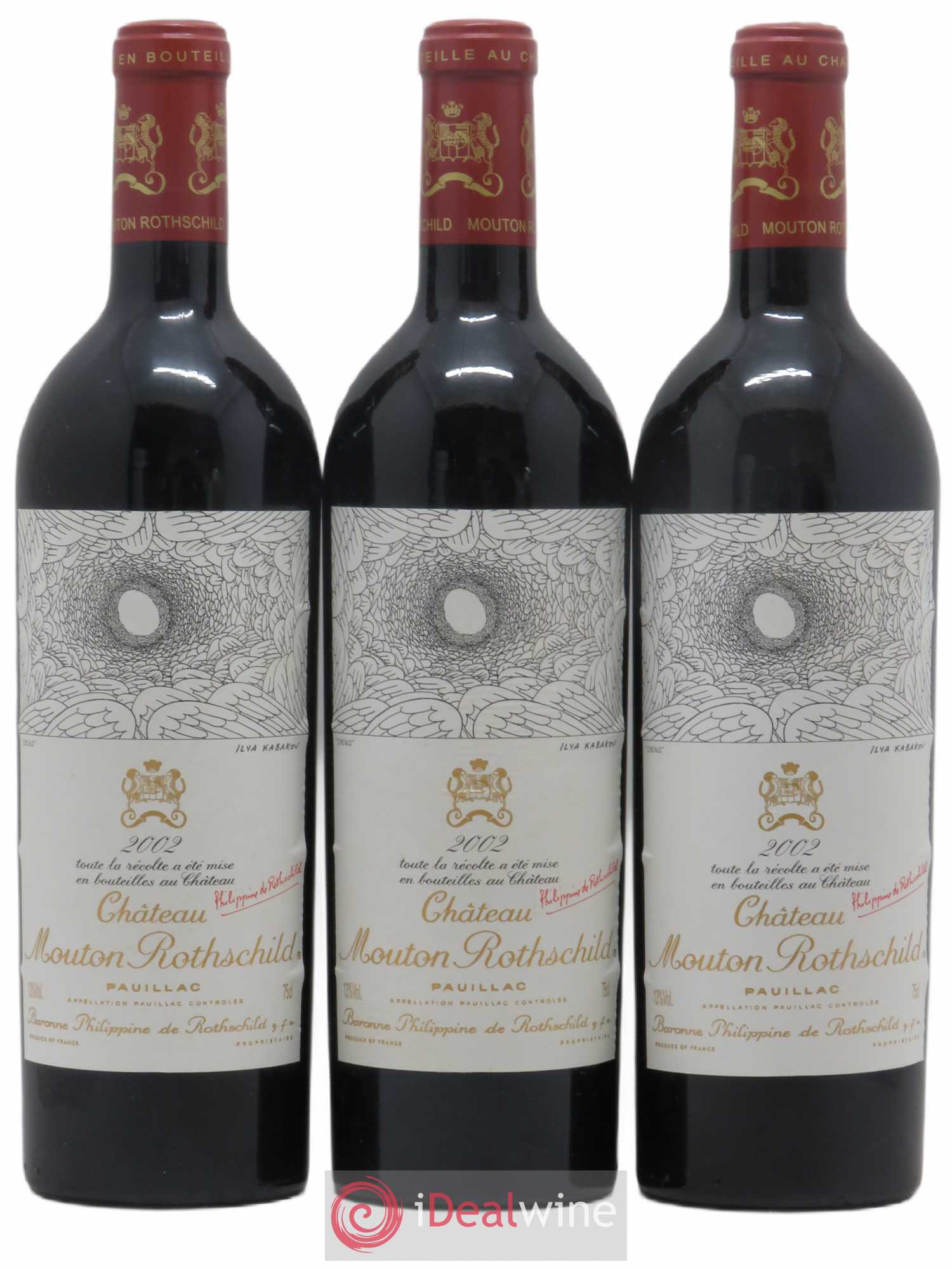 Château Mouton Rothschild 1er Grand Cru Classé 2002 - Lot de 3 bouteilles - 0